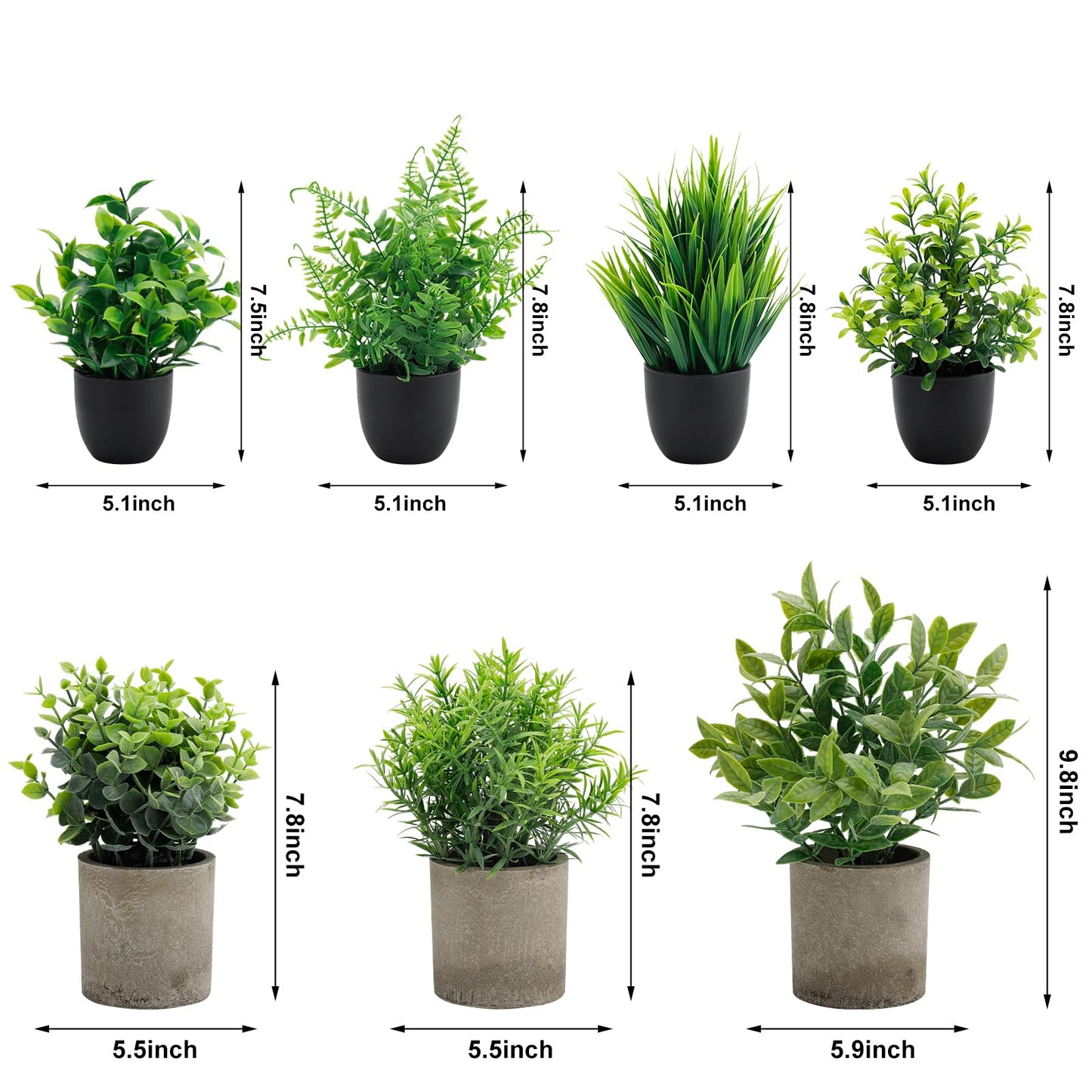 AUUGUU Artificial Potted Plants Faux Greenery in Cement Pots for Shelf, Bookshelf, Office or Home Decor, Small Decorative Fake Plants for Modern Indoor Display