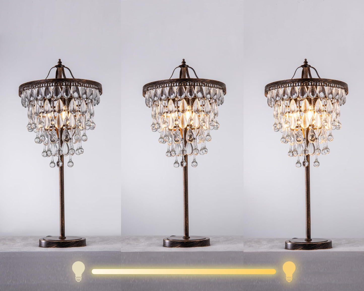 TOCHIC 3 Lights Crystal Table Lamp for Living Room, Bedside Table Lamp for Bedroom Dimmable Control, 28" Tall Bronze Antique Modern Desk Nightstand Lamp for Entryway, Staircase, Home Office