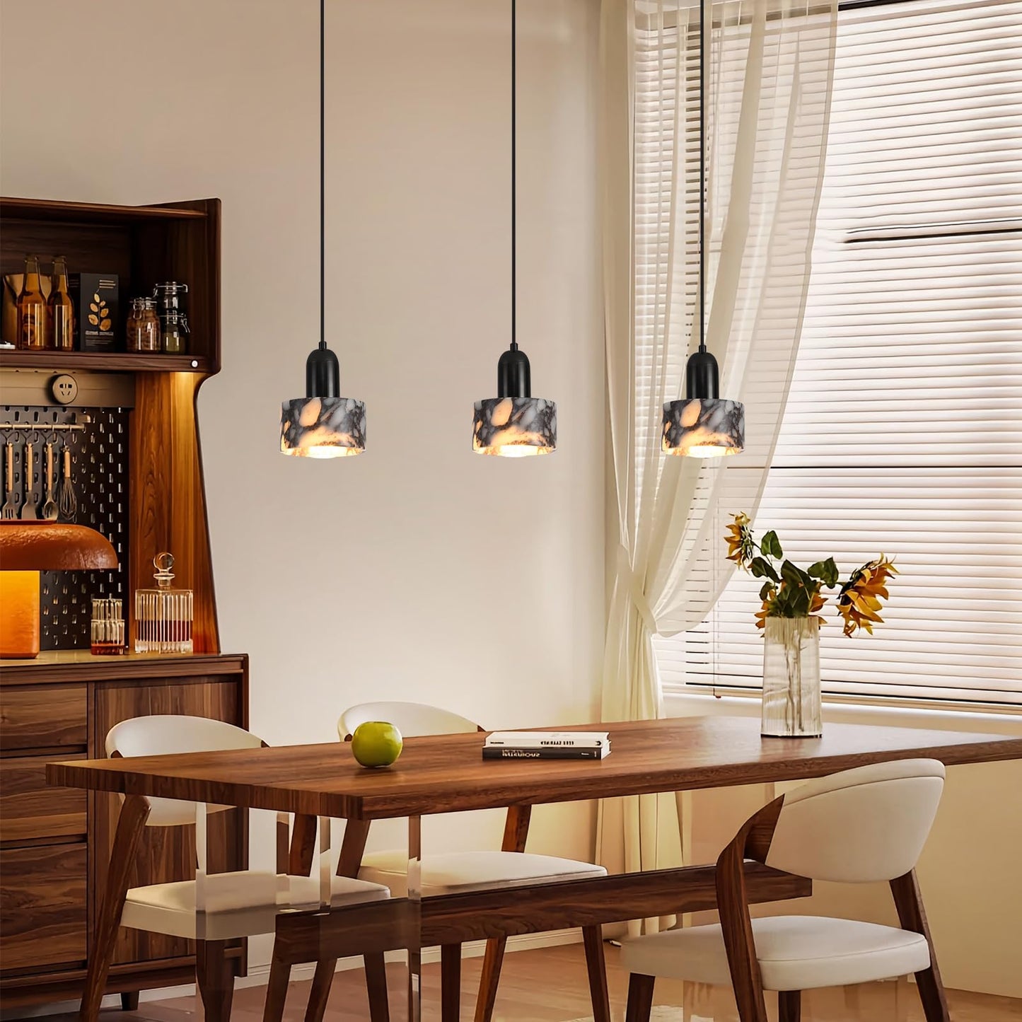 Fivemengo Natural Stone Pendant Light 4.7in, Mini Wabi Sabi Pendant Light 2 Pack, Mini Nordic Hanging Stone Lamp Lighting Fixture for Dining Room Bedroom Corner (Bulb Included)