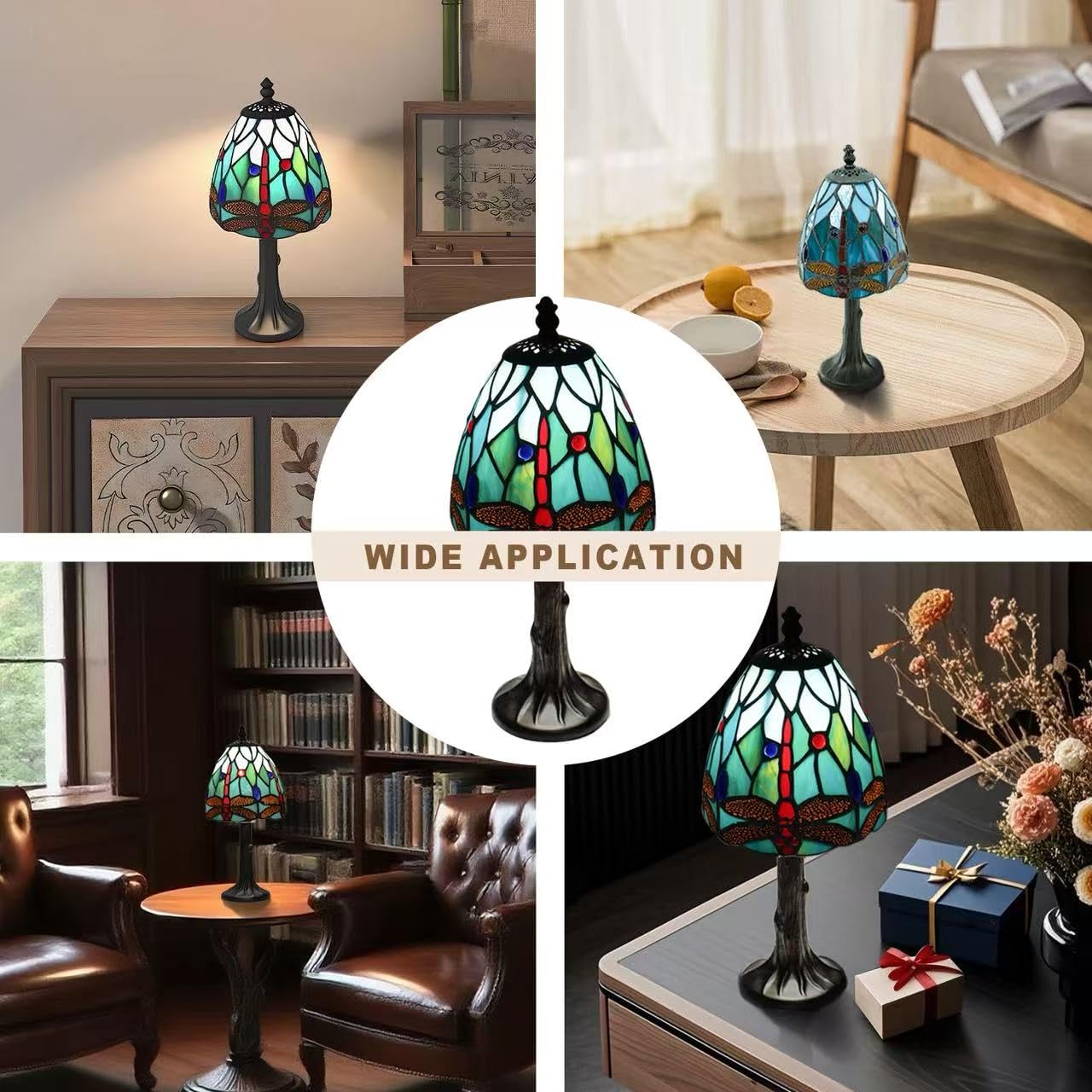 Rsbrillialite Dragonfly Stained Glass Lamp, Small Tiffany Style Table Light