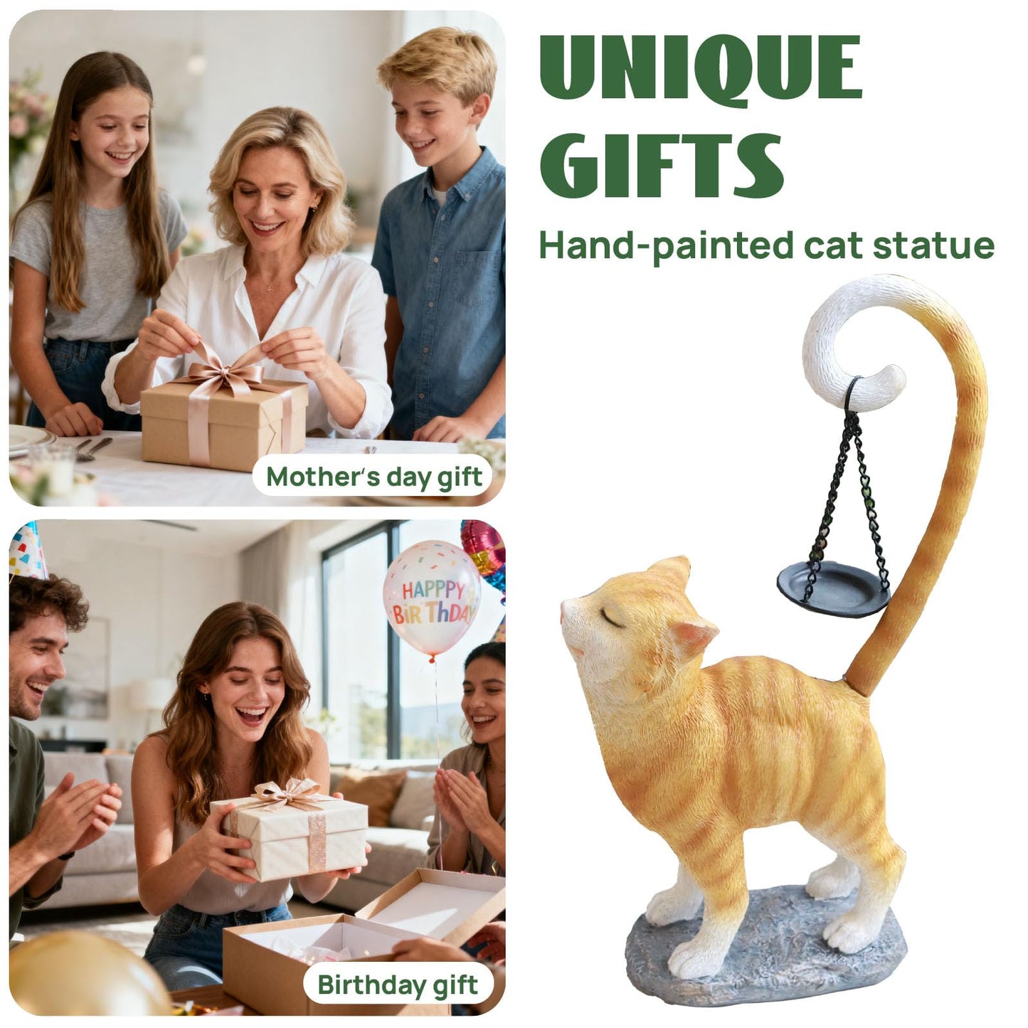 Standing Cat Garden Statue Candle Holder for Outdoor Garden Patio and Indoor Decor for Cat Lovers Women and Home Ambiance Orange