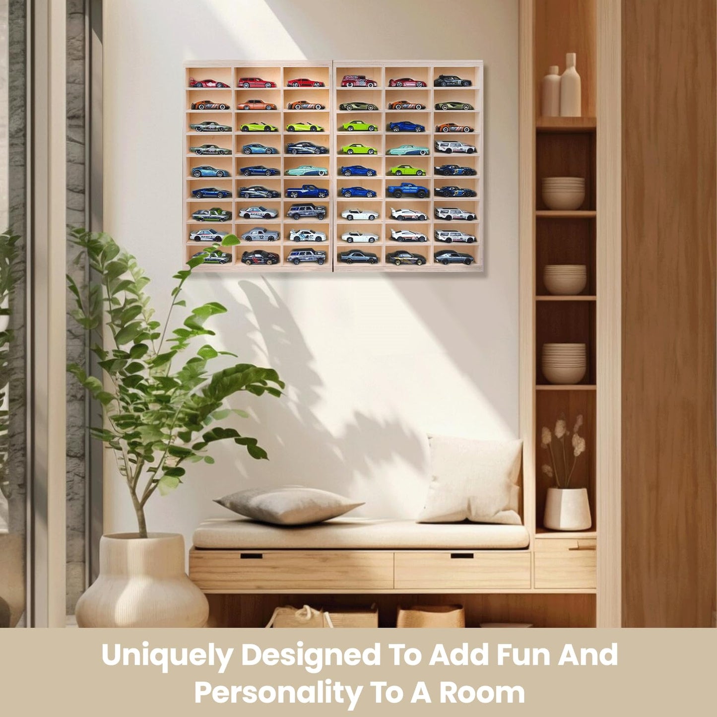 1:64 Model Car Wooden Display Case,54 Space,Storage Display Shelf,for 1/64 Scale Toy Cars,Wall Mount ,Model car Display Organizer,Collapsible Toy Car Storage(Only case)
