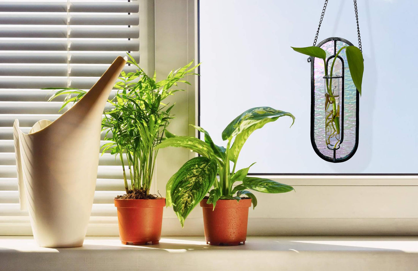 LITMIND Iridescent Stained Glass Plant Propagation Station - Vibrant Hanging Hydroponic Planter Terrarium with 2 Glass Tubes - Perfect for Home & Garden Décor