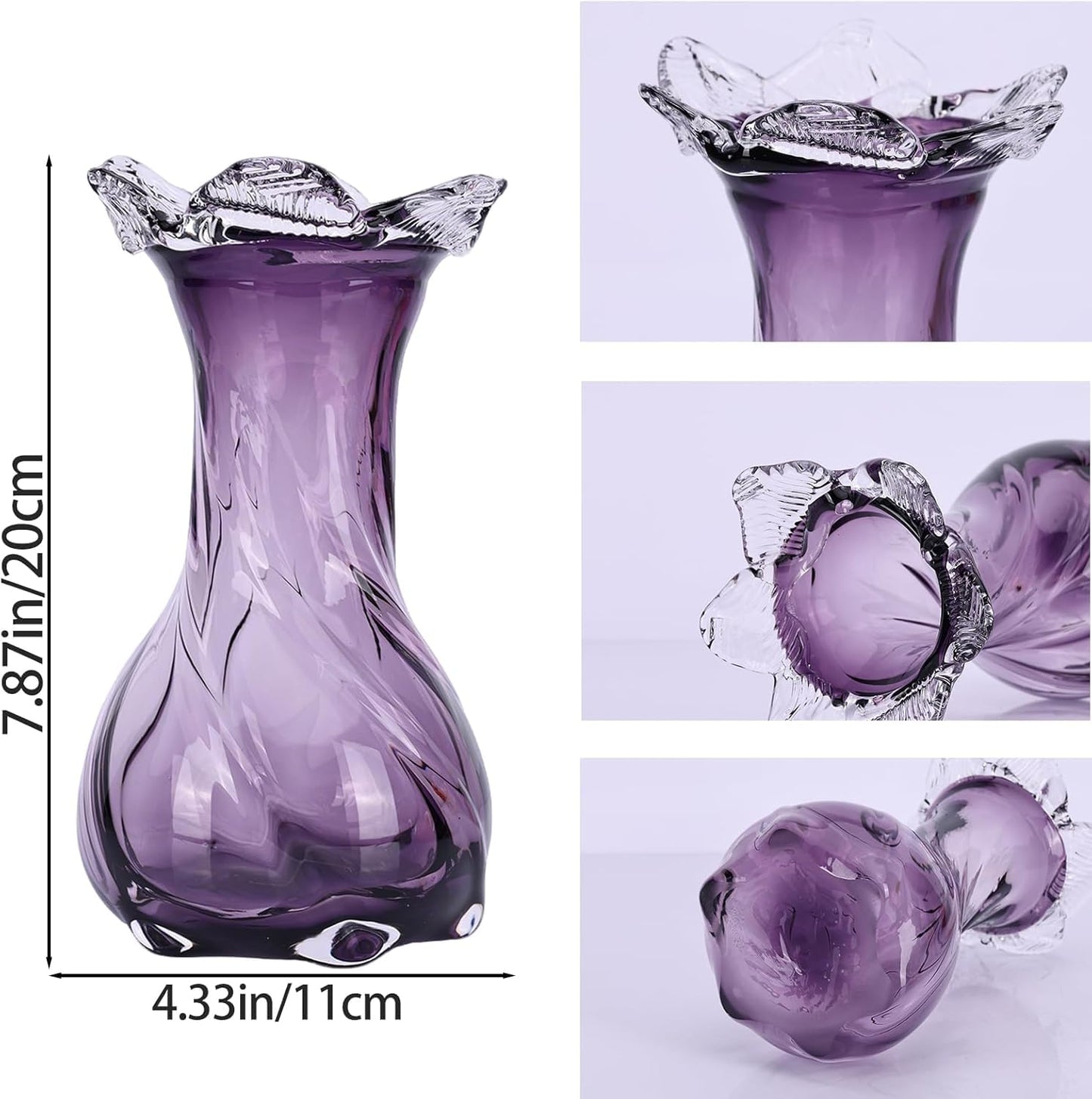 Hand Blown Glass vase, Modern Art Decorative vase, Purple Glass vase Suitable for Decorating Living Room Dining Table Centers, TV cabinets, Offices, and entryway Side Tables.