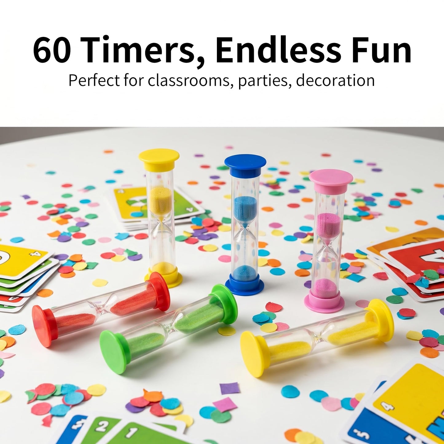 YAUFWUA 60 Pack 1 Minute Sand Timer, Mini Hourglass Timer Bulk 5 Colors One Minute Sand Timers for Classroom,School Prize Party Favors
