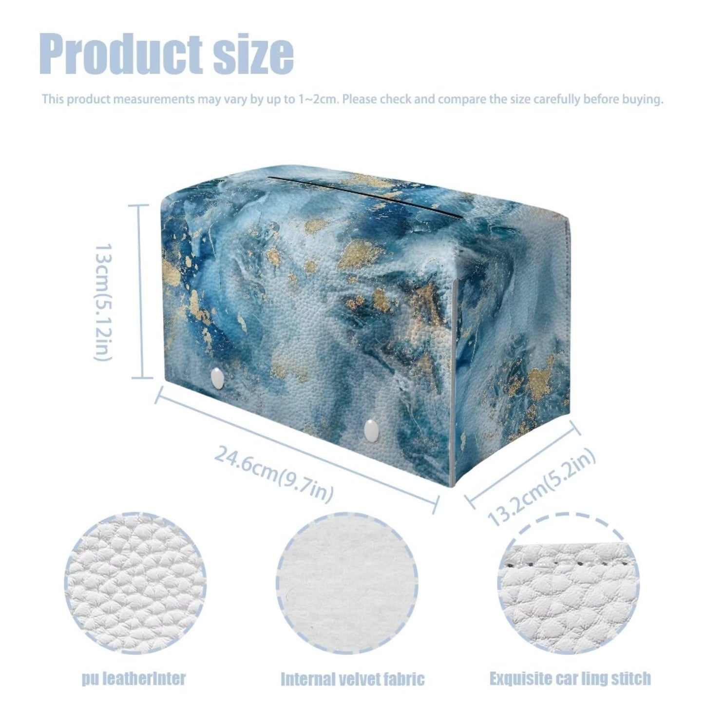 ZDCUSTOM Blue Marble Modern Rectangular Tissue Box Holder with Storage, PU Leather, Waterproof, Easy to Clean and Refill