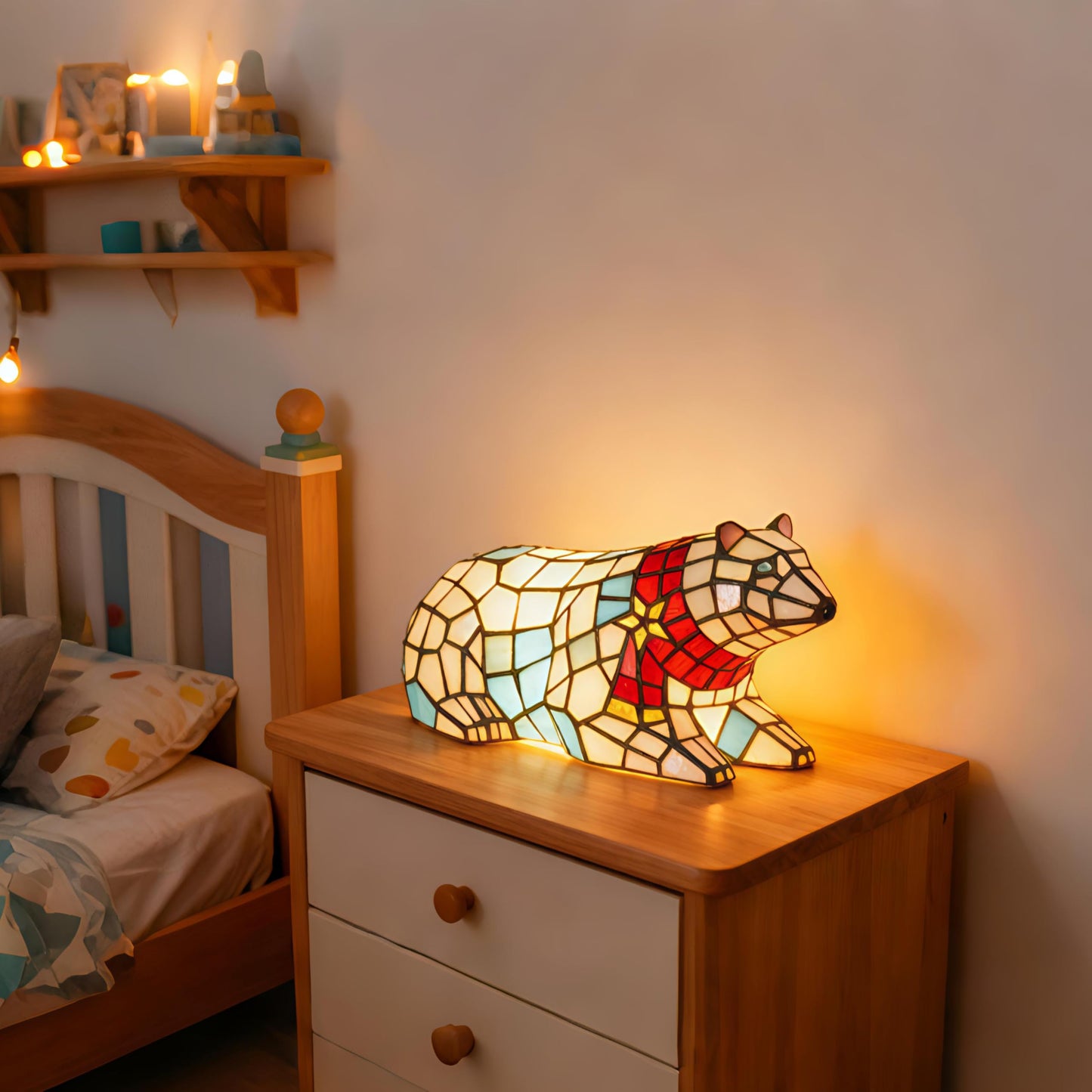 Yodimust Tiffany-Style Polar Bear Table Lamp