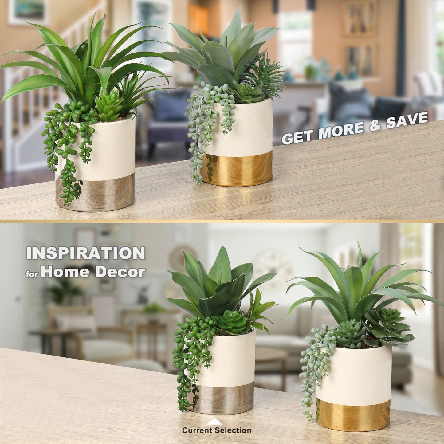 Hollyone Large Artificial Succulents Plants Faux Succulents 12" Fake Succulent Plants in Sliver Ceramic Pot Succulent Plant for Desk Modern Home Living Room Office Table Shelf Decor