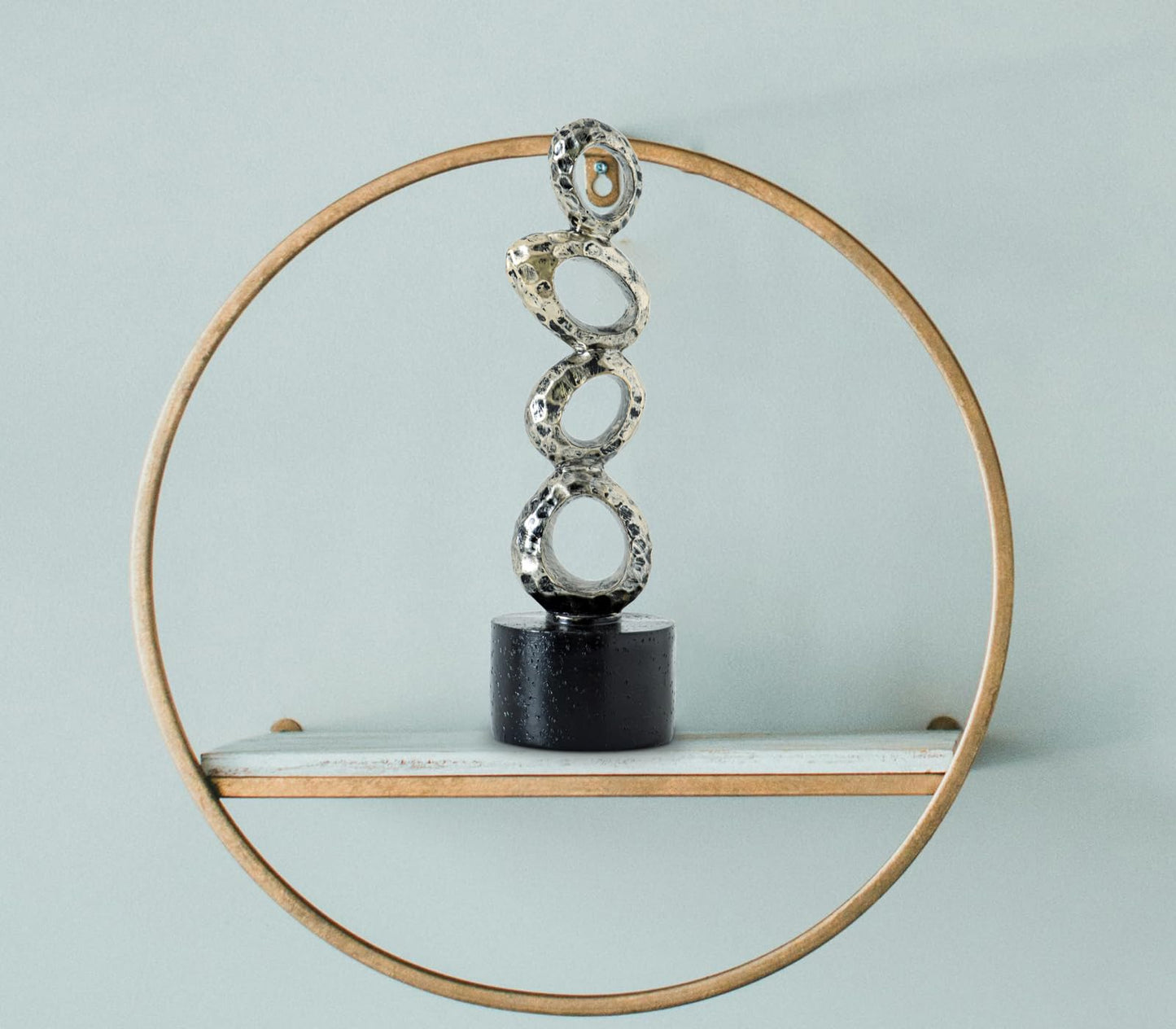 GABROC Modern Abstract Resin Sculpture - Irregular Gold Oval Rings with Black Cylindrical Base for Elegant Home & Office Decor