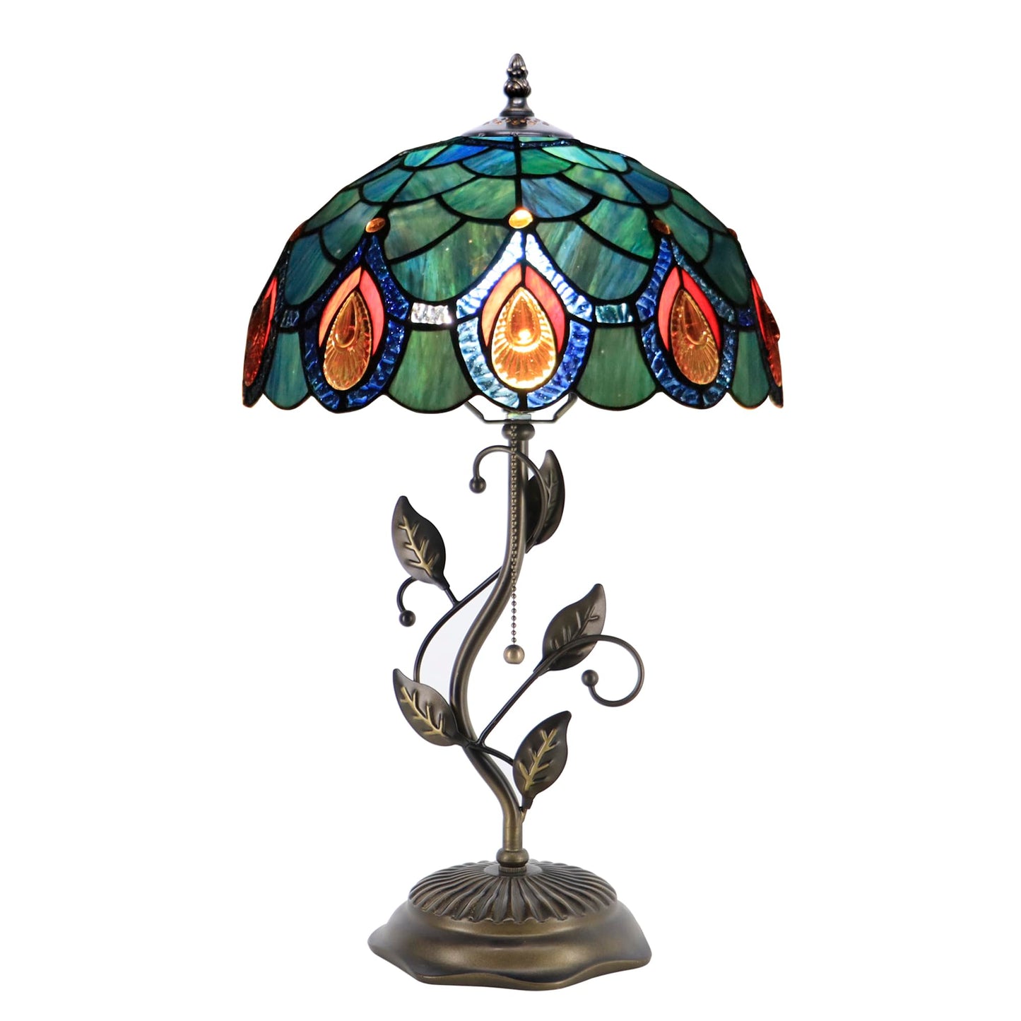 HWDFEI Tiffany Table Lamp, Stained Glass Style Desk Lamp, 12X12X19 Inch,Bedside Reading Light, Metal Leaf Base(Brown Crystal Style