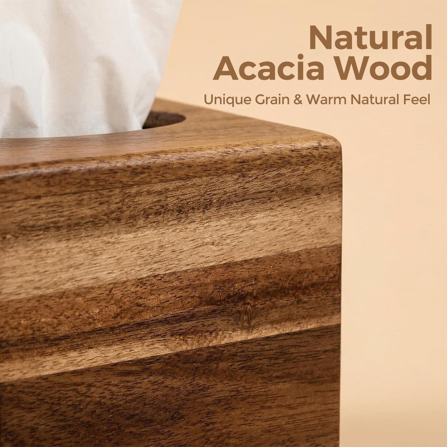 S310 Acacia Wood Tissue Box Cover, Square Tissue Box Holder with Slide-Out Bottom, Wooden Cube Tissue Covers Tissue Holders for Bathrooms Office Kitchen