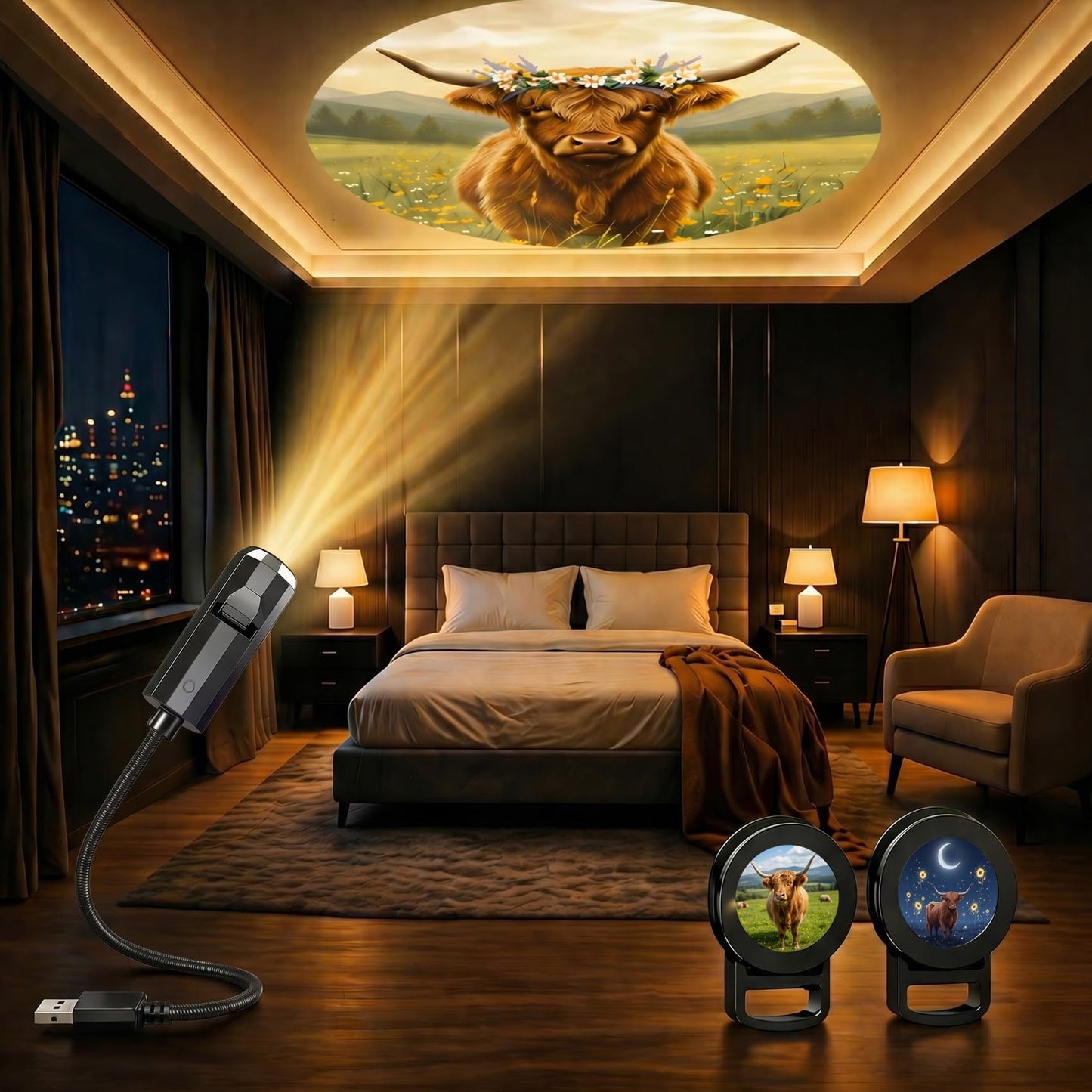 TnLnYn Seahorse Projector Night Light 2-in-1 USB Mini LED Projection