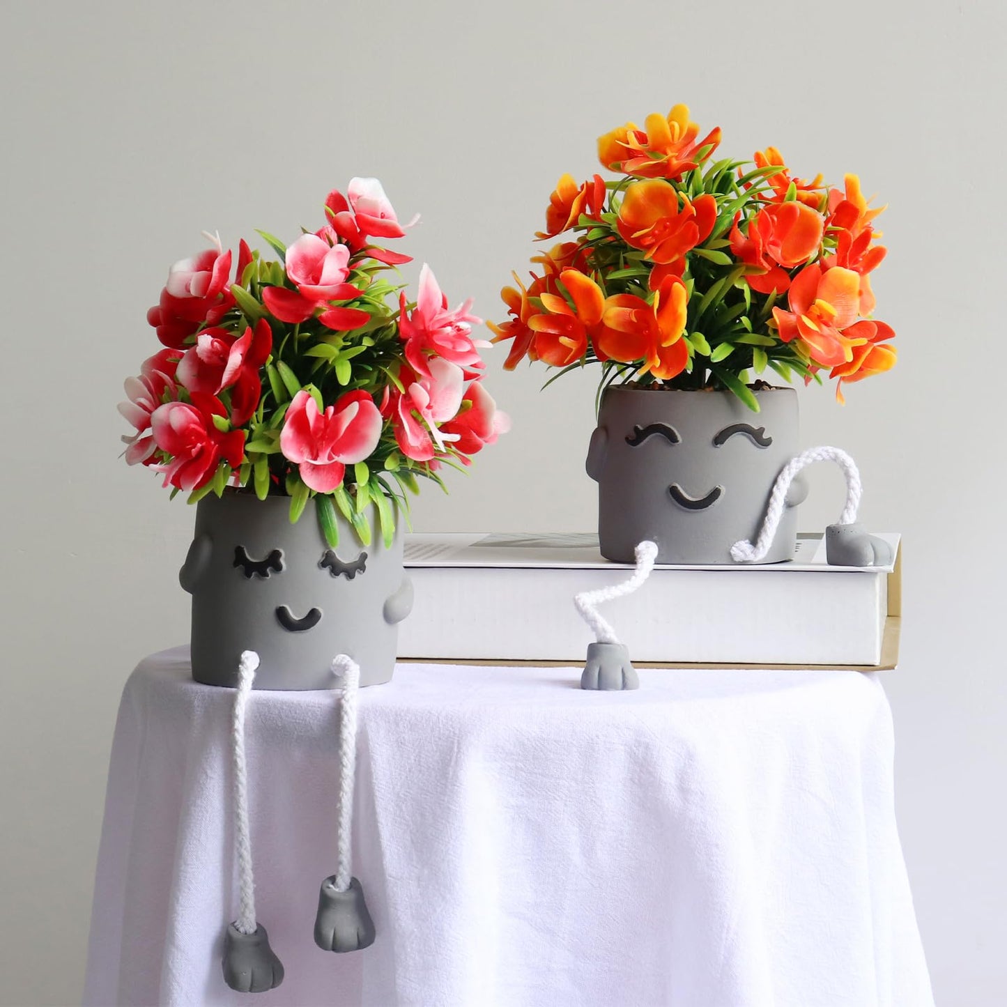 Zerzsy 5pcs Cute Artifical Plants in Cement Pots, Small Fake Plants for Office Decorations