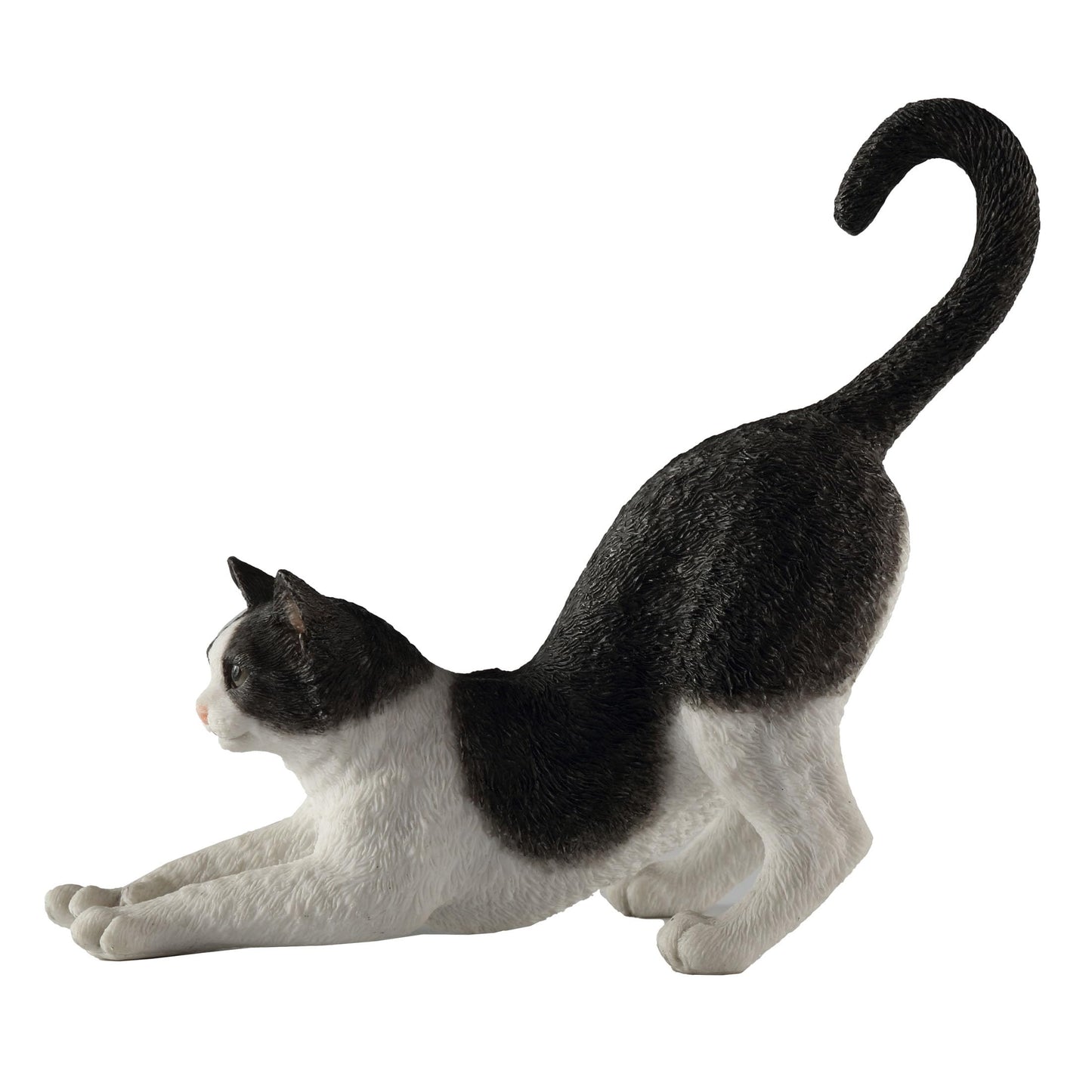 Veronese Design 4 7/8 Inch Black and White Cat Stretching Resin Hand Painted Figurine