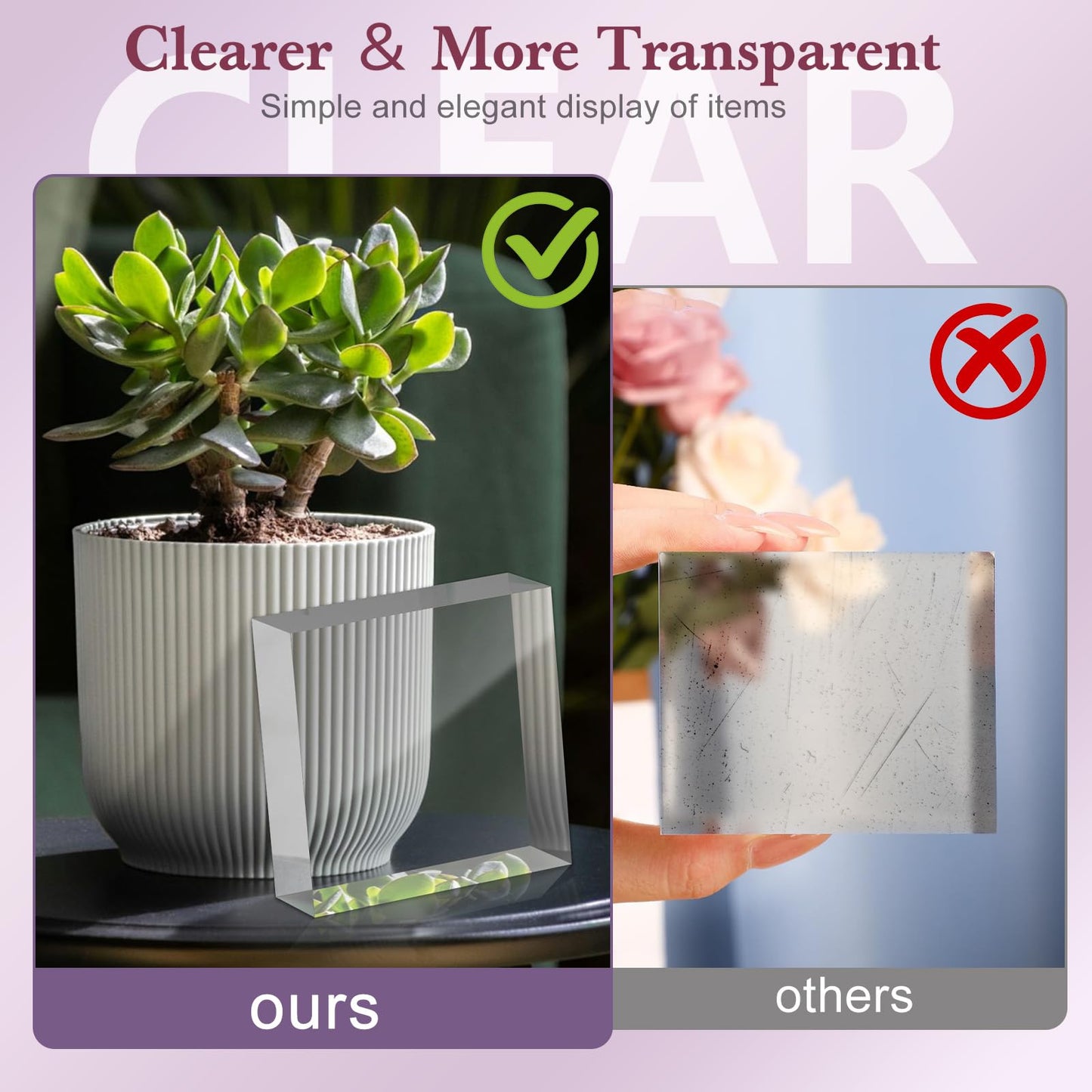 SAMYUCHO Acrylic Base Stand 4 Pieces Acrylic Blocks for Display 4 X 4 X 1 Inch Clear Polished Block Square Cube Riser Display Pedestal Stands for Jewelry Perfume Ring Collection Props Cake