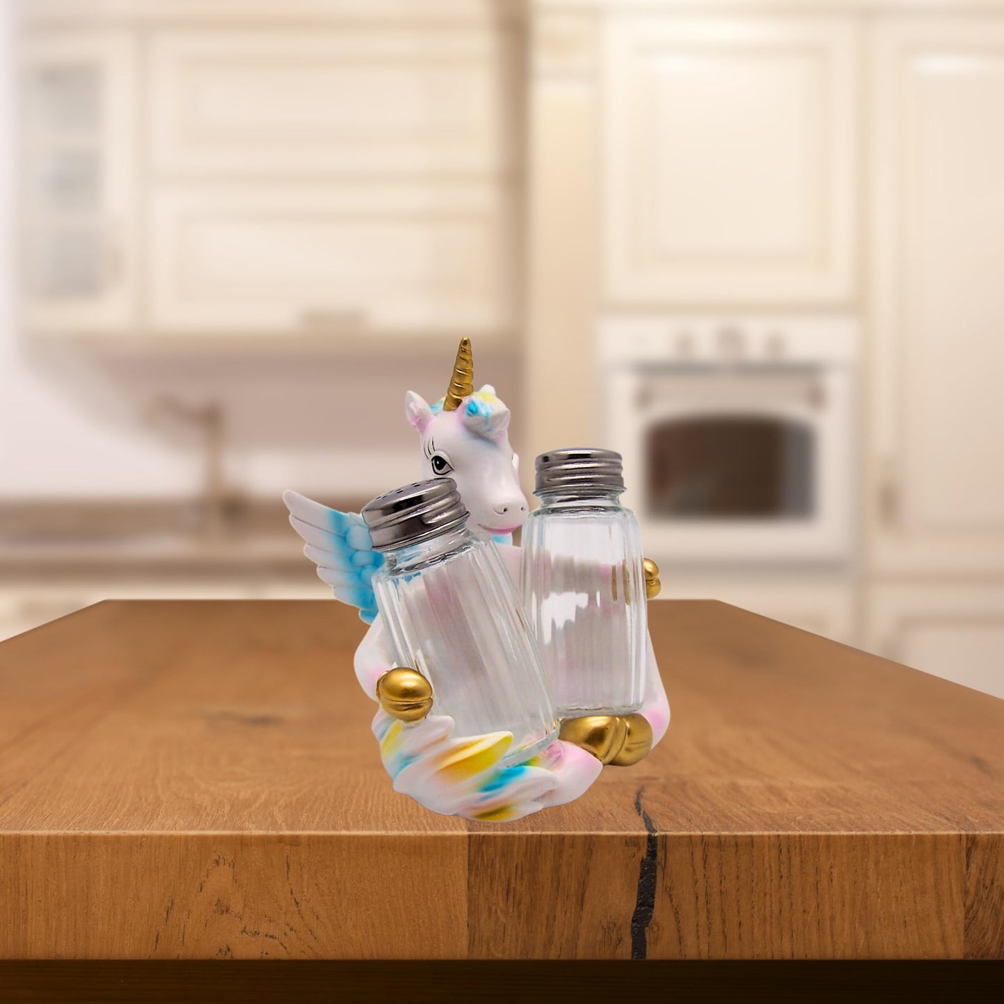 Unicorn Salt and Pepper Shaker Set with Holder – Sitting Unicorn Novelty Salt Pepper Set, Whimsical Kitchen Decor with Glass Shakers Included, 4.25 Inch