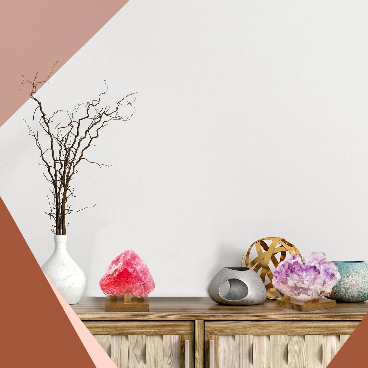 DoubleFill 4 Packs Wood Rock Display Stand 2 Inch Walnut Rock Stands for Display Small Three Peg Wooden Crystal Holder Geode Easel Pedestal for Coral Mineral Agate Small Collectibles