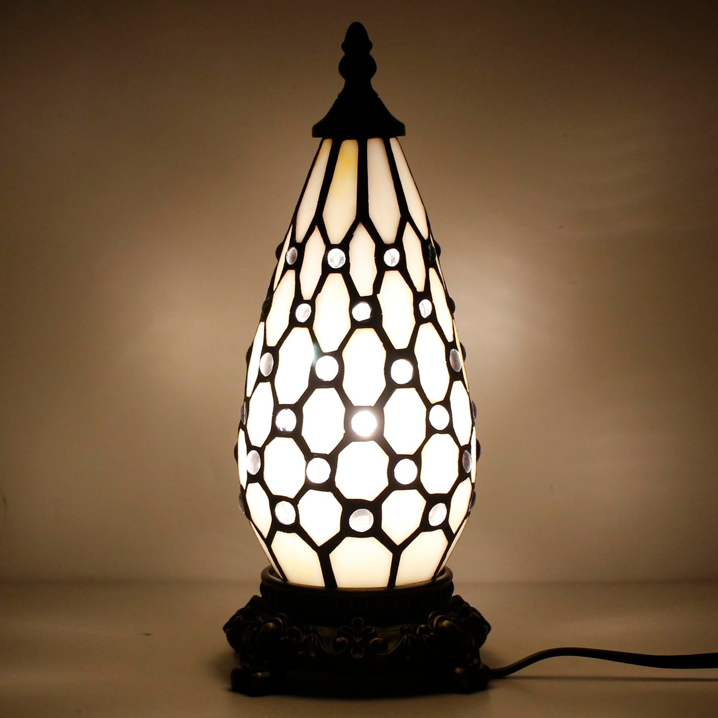 TCODTPOL Small Tiffany Stained Glass Table Lamp 5.5X11 Inch (White Yellow)