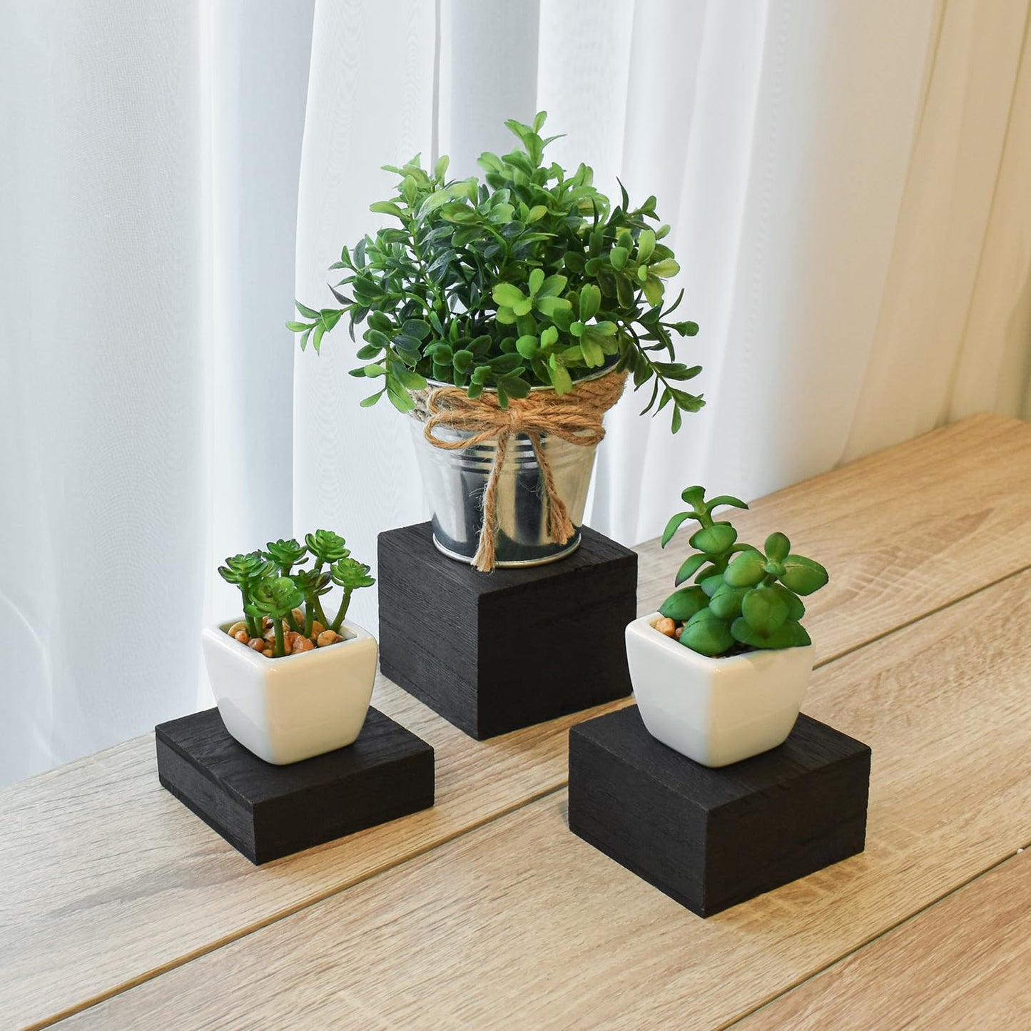 MOOCA Customizable Wooden Display Risers Set - 3 Different Height Stands for Jewelry, Watches, Cosmetics, and Accessory, Black Color