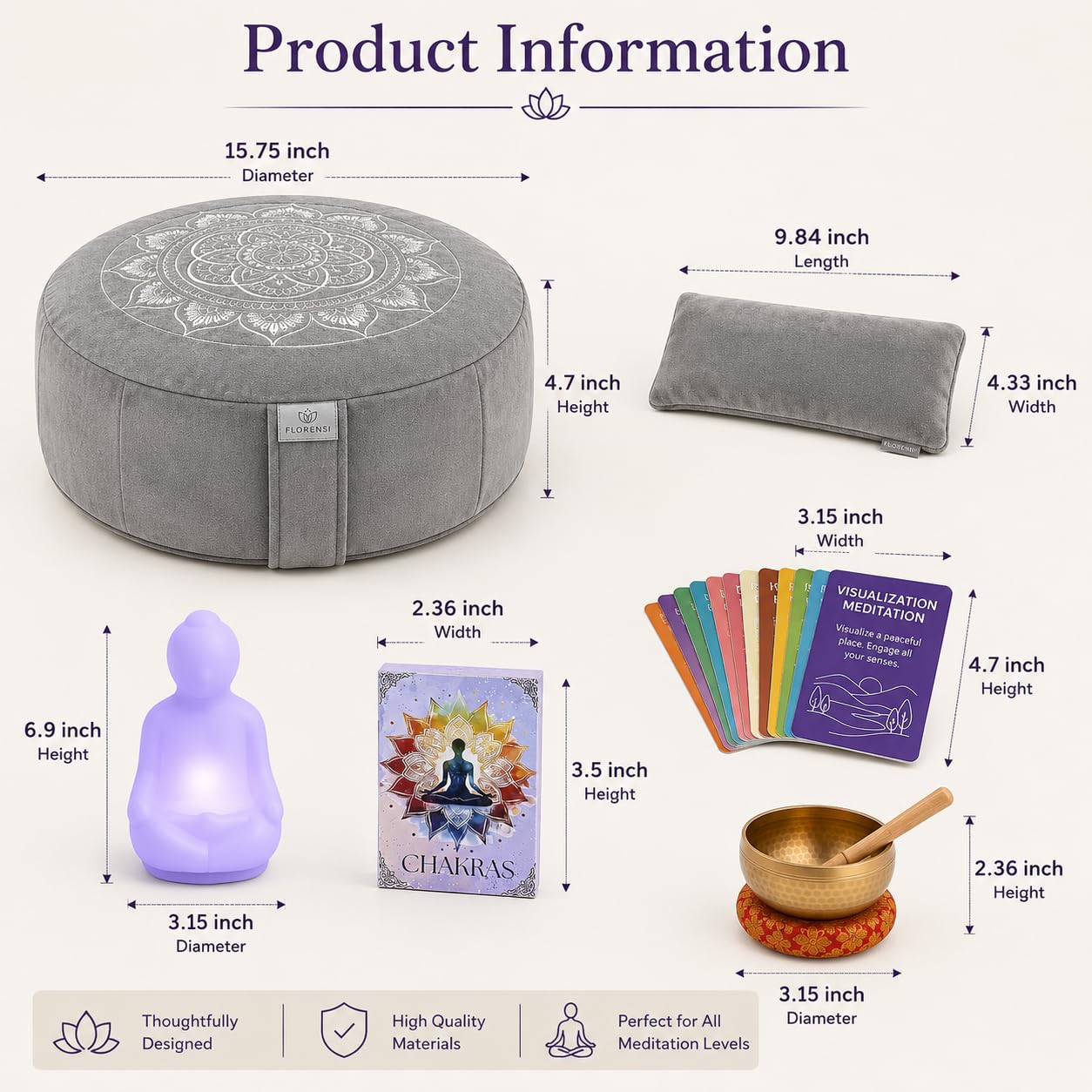 GAGAGIGO Meditation Cushion Set with Buckwheat Zafu, Breathing Light, Singing Bowl, Eye Pillow & Affirmation Cards – Meditation Kit for Beginners, Mindfulness Gift Set for Stress Relief & Yoga
