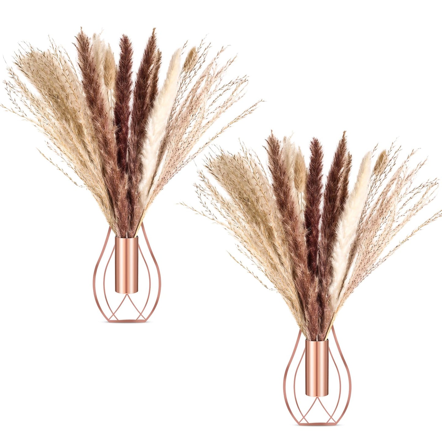 Otoolling Boho Wall Decor Set of 2 – Metal Hanging Wall Art with Faux Pampas or Eucalyptus,Minimalist Bohemian Accent for Living Room, Bedroom, Entryway(Rose Gold,Pampas)