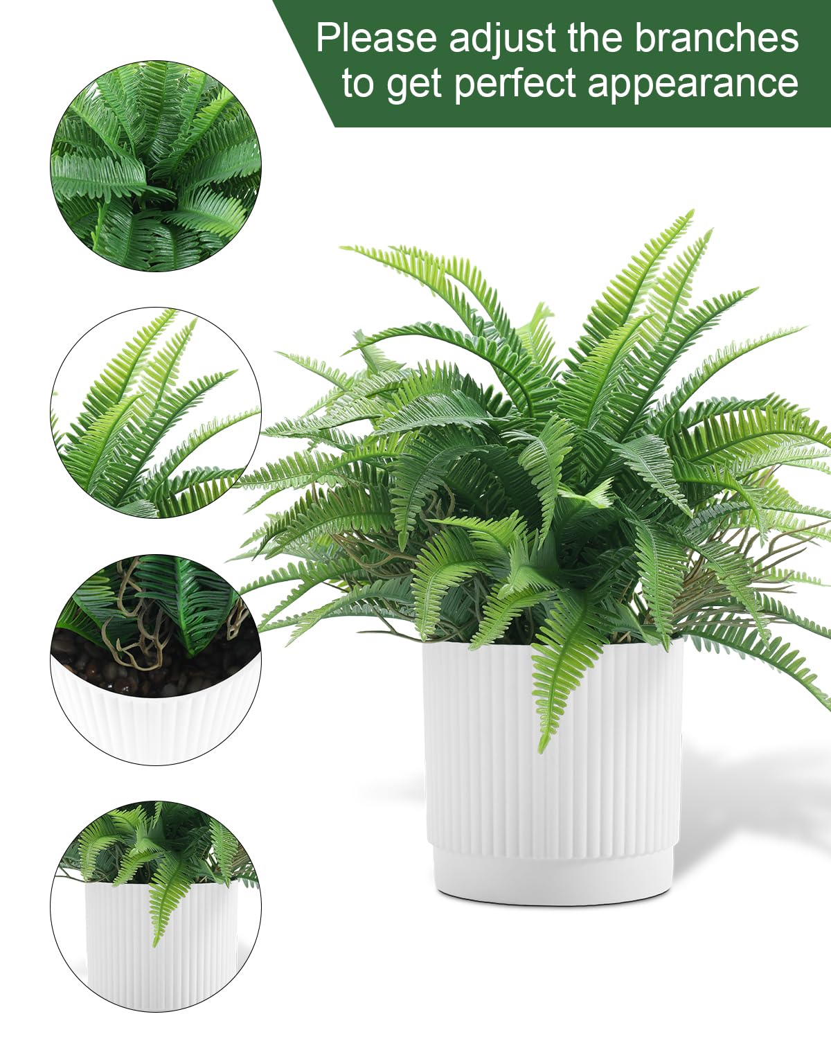 Coferset Small Fake Plant Fern Potted Artificial Plants for Shelf Desk Home Bathroom Farmhouse Room Office Kitchen Farmhouse Coffee Table Decor