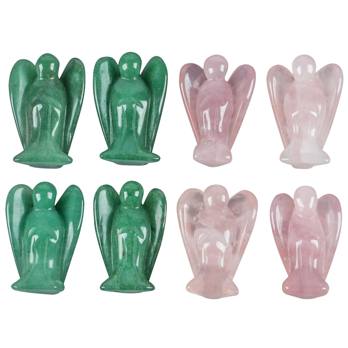 Loveliome Mini Crystal Angel, 2 Pcs Pocket Carved Gemstone Guardian Figurines Healing Statue Home Decor 1.5 inch, Rose Quartz + Green Aventurine