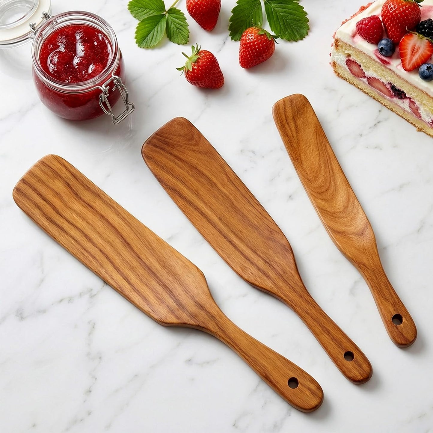 3 Pack Skinny Wooden Spurtle Set for Sourdough Starter Kit Accessories Teak Wood Jar Spatula Sourdough Bread Baking Supplies Gift Spurtles Kitchen Tools Stirring Stick Spoon Dough Whisk Scraper