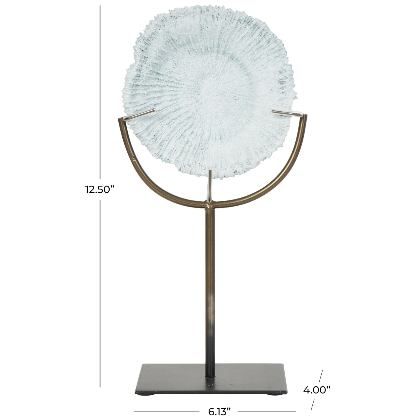Deco 79 Polystone Coral Decorative Sculpture Textured Home Decor Statue with Bronze Stand, Accent Figurine 6" x 4" x 13", Light Blue