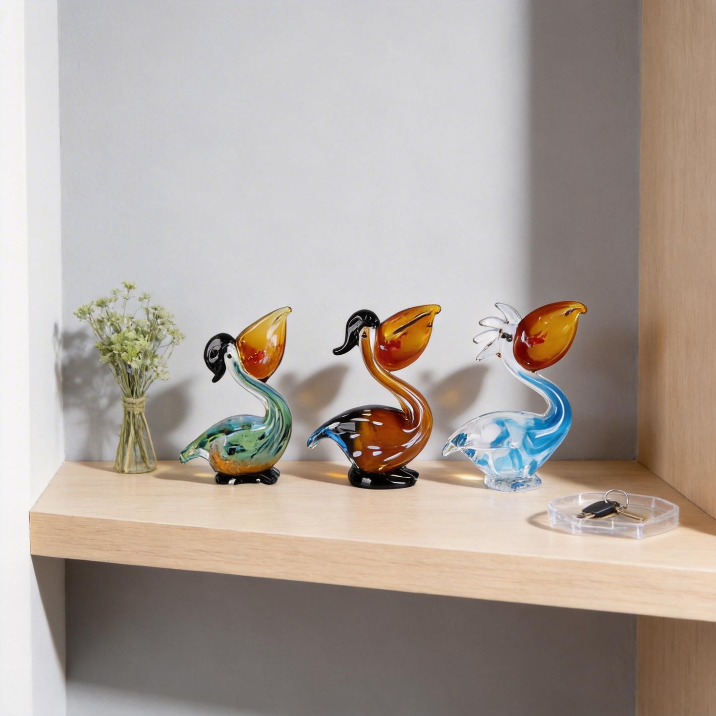 DOVDOV Hand Blown Glass Sculpture, Blue Glass Bird Figurine, Modern Home Decor piece, Perfect for Display on Living Room Bookshelves, mantelpieces, TV Stands, or entryway Tables.