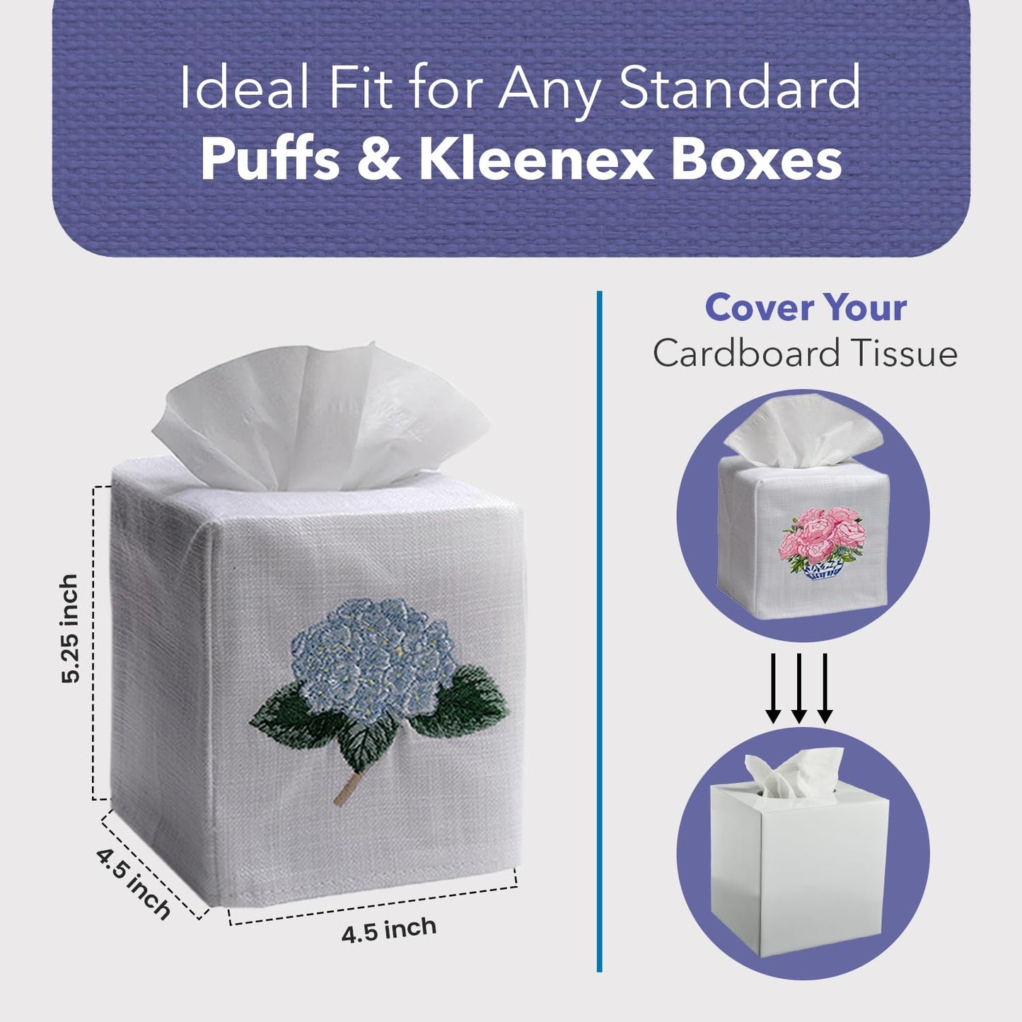 Jacaranda Living Square Tissue Box Cover, Linen/Cotton Fabric Tissue Holder, Decorative Cloth Tissue Cube Cover Tissue Box Cover, White Linen, Plain
