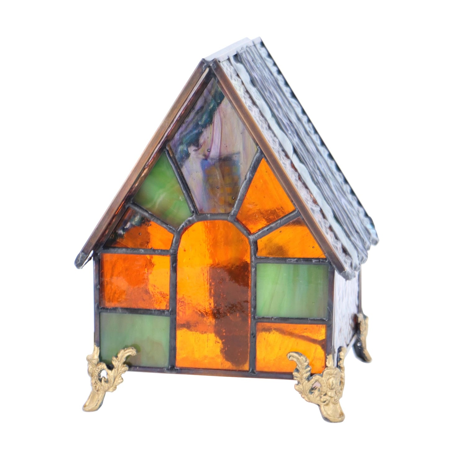 HWDFEI Small Tiffany Stained Glass Style Mini Lighthouse Table Lamp, Retro Decorative Lamp, Suitable for Bedroom Office Home Decoration 4.2X 4.2X 5.8(Blue Orange)