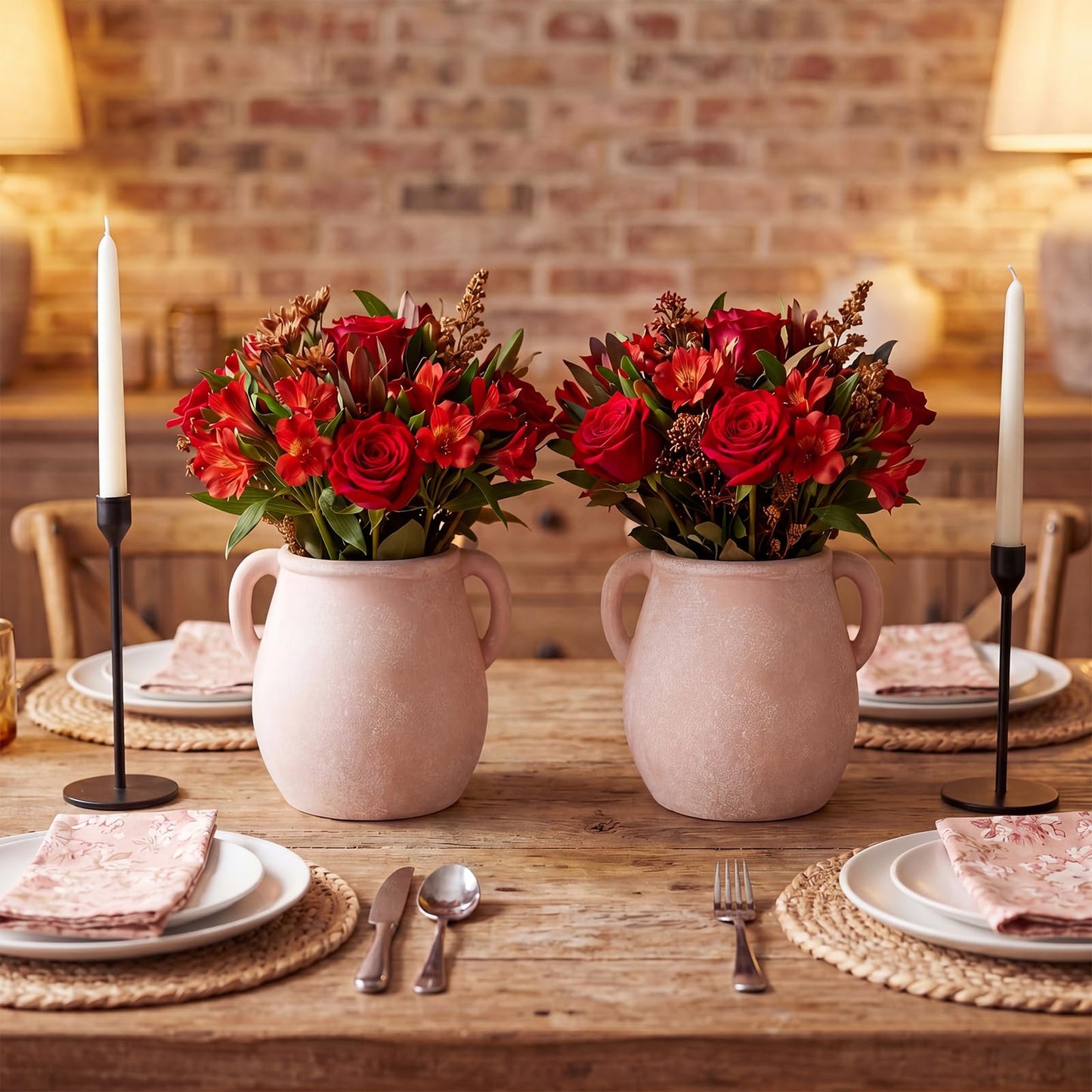 Jaxoriel Ceramic Flower Vase Home Decor - 7 inch Farmhouse Rustic Vase Decorative Pottery Terracotta Vases for Living Room House Book Shelf Office Coffee Desk Dining Fireplace Wedding Centerpiece