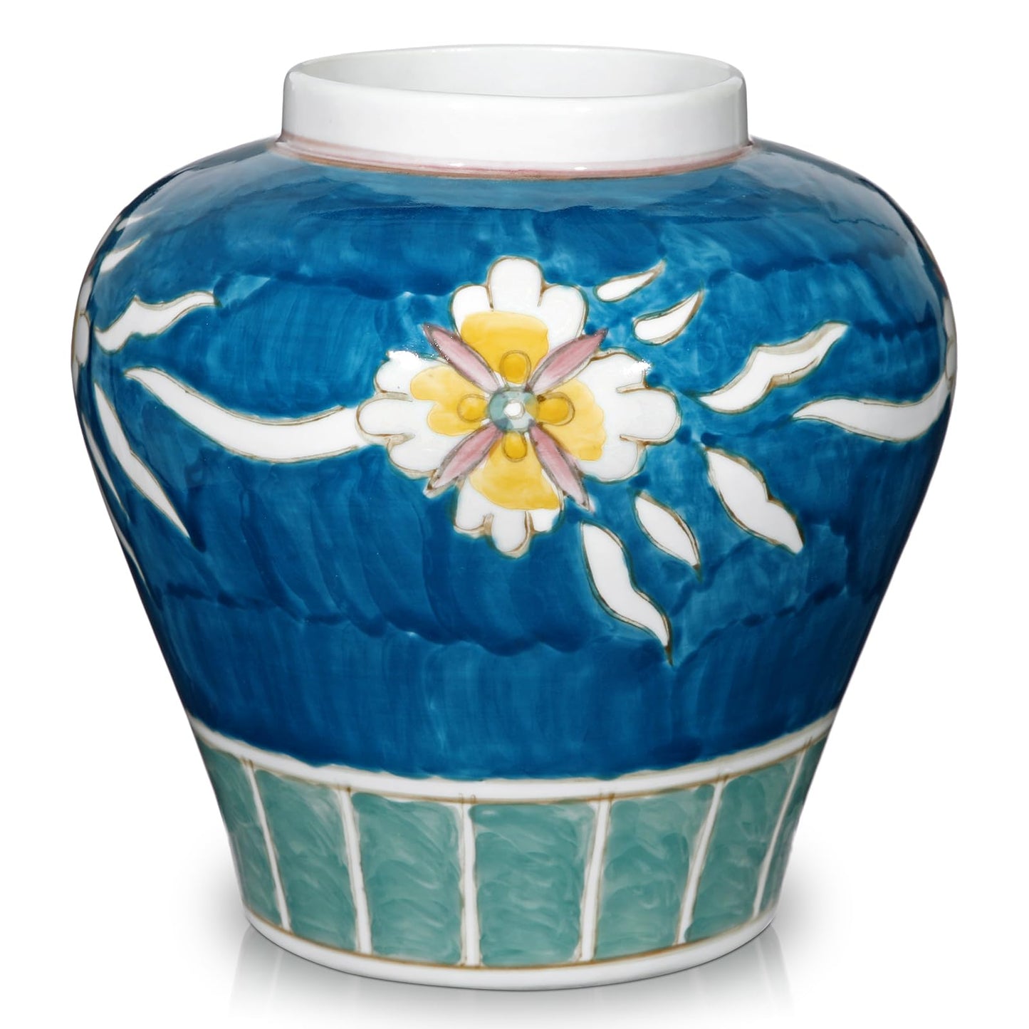 Hand Painted Ceramic Vase for Home Decor, 7.8" Decorative Floral Pottery Vase, Blue Glazed Flower Vase for Pampas Grass, Boho Farmhouse Table Centerpiece, Artistic Ceramic Accent Vase