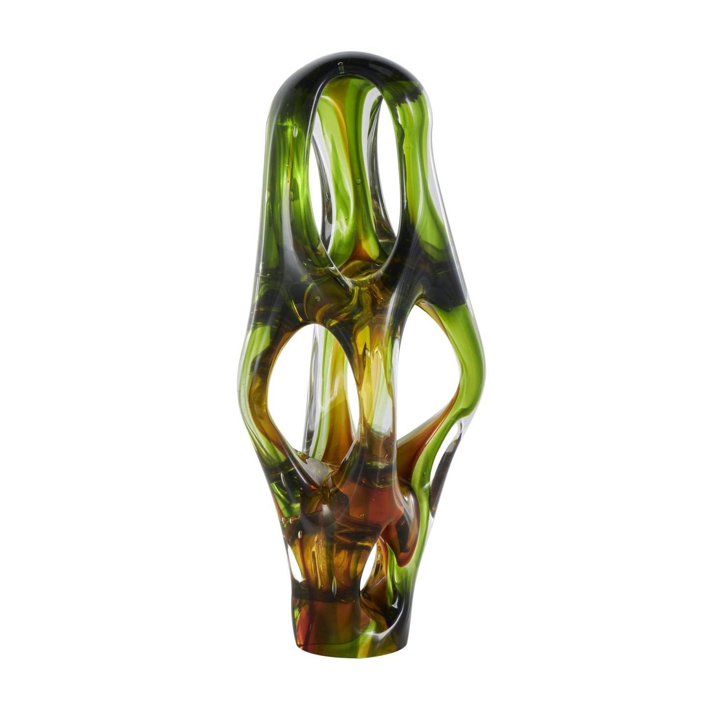 Deco 79 Glass Abstract Decorative Sculpture Ombre Cutout Home Decor Statue with Amber Accents, Accent Figurine 6" x 5" x 16", Green