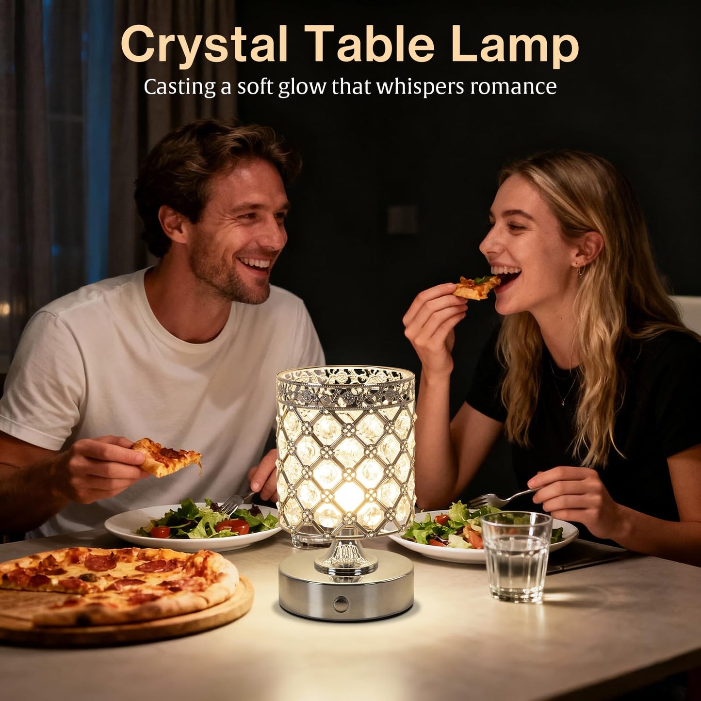 TOBUSA 6000mAh Crystal Battery Operated Lamp, Silver Modern Cordless Table Lamp Rechargeable, Portable Bedside Touch Small Desk Lamp 3000K-4500K-6000K, Stepless Dimmable Wireless LED Night Light