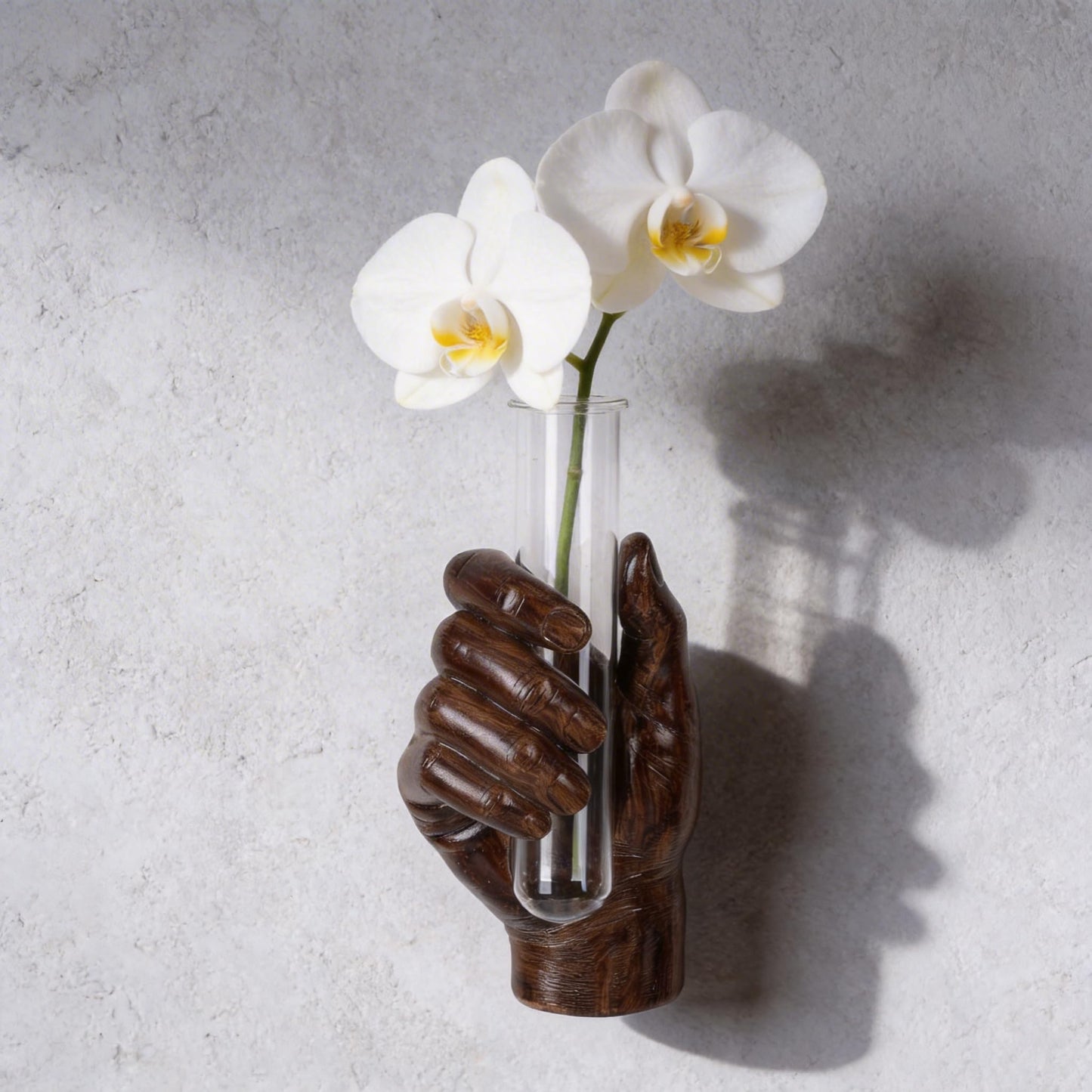 Hand Wall Sculpture with Vase – Unique Resin Art, Wall-Mounted Flower Vase, Modern Decor for Living Room, Office, Apartments, Stylish Home, Elegant Interior, Contemporary Decoration (Wood)
