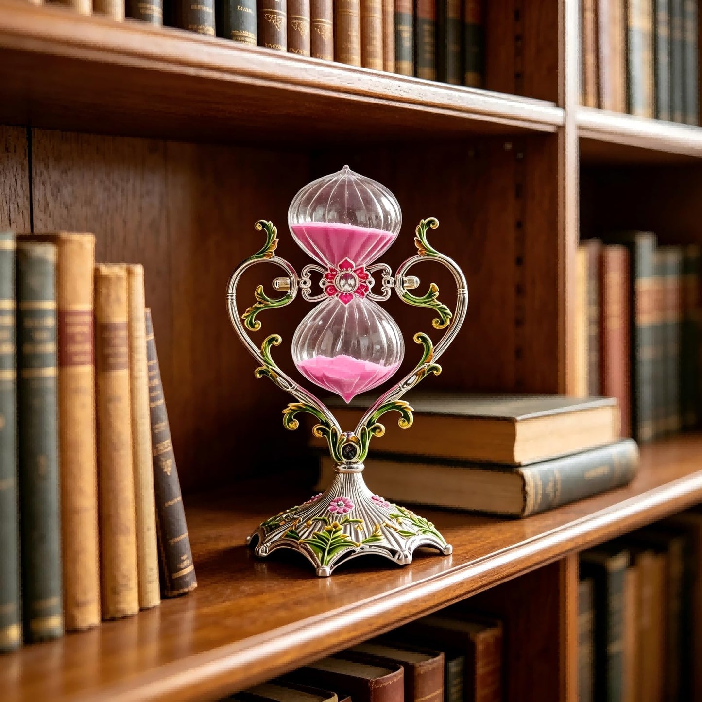 Hourglass Sand Timer Decorative,360° Rotating Metal White Sand Watch 30 Min,Antique Hour Glass Decor for Office Desk- Crafts,Ornaments(Pink Sand)