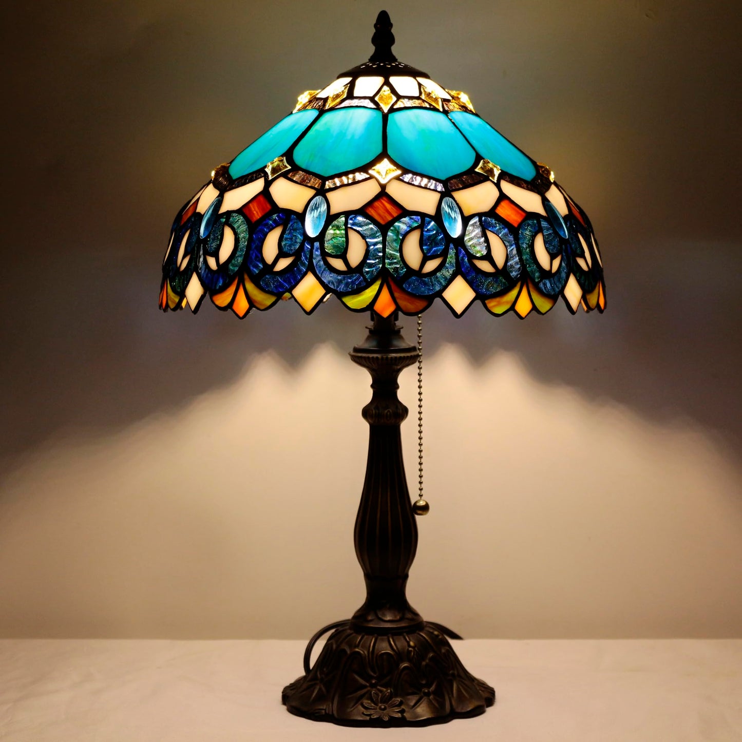 ZJART Tiffany Table Lamp Stained Glass 12X12X19 Inch Blue Jewelry Baroque