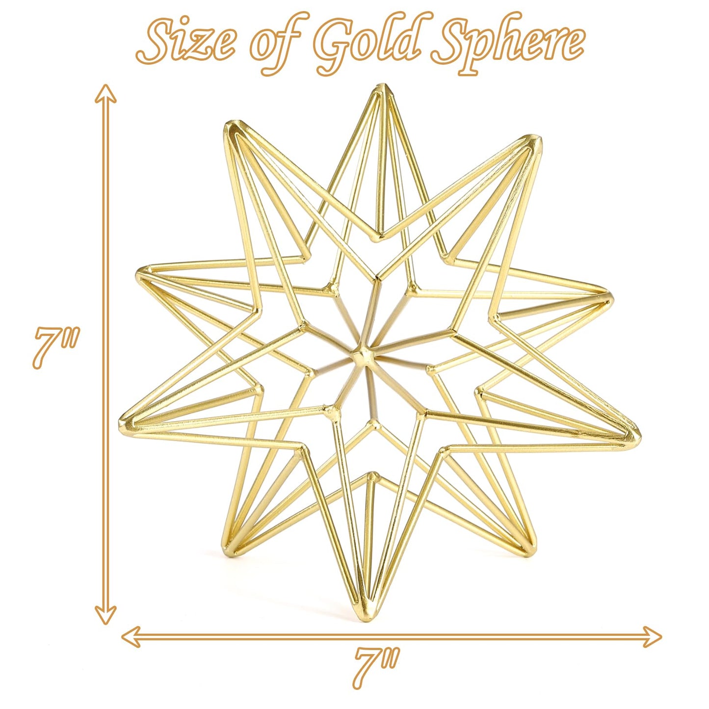 MOCOME 7 Inches Gold Decorative Sphere, Metal Gold Starburst Tabletop Sculpture Decor, Metal Geometric Sculptures Home Decor, Abstract Tabletop Decorative Ball for Home Decor