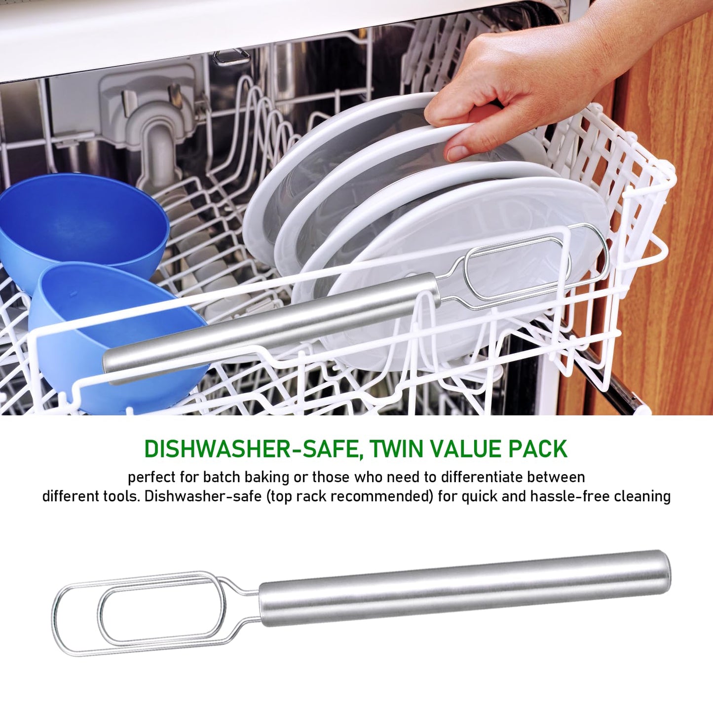 2 Pcs Danish Dough Whisk for Sourdough Starter, Reaches Jar Bottom, 12" Stainless Steel Bread Dough Blender for Baking, Mixing, Pizza Dough, Dishwasher Safe