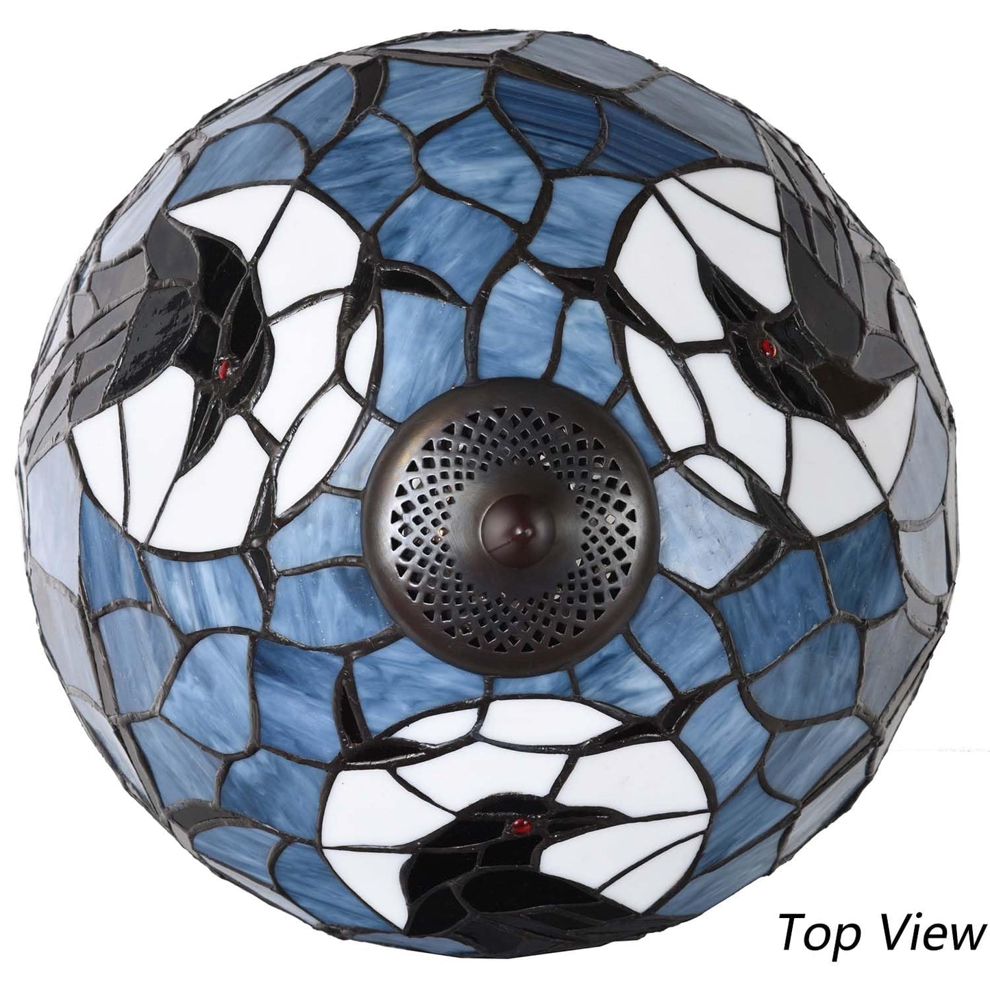 Bieye L10956 Raven Sitting on Bare Tree Branch in Full Moon Night Tiffany Style Stained Glass Table Lamp for Home Decor (Dark Blue, 12Wx20H)