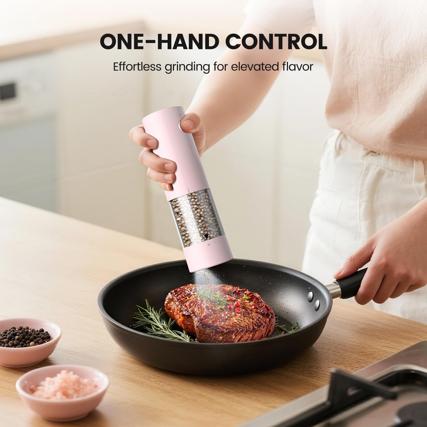 Electric Salt and Pepper Grinder Set - Rechargeable Automatic Salt and Pepper Shakers, Kitchen Appliances with External Adjustable Coarseness, Larger Hopper for Cooking, Home Gifts(2 Pack,Pink/Pink)