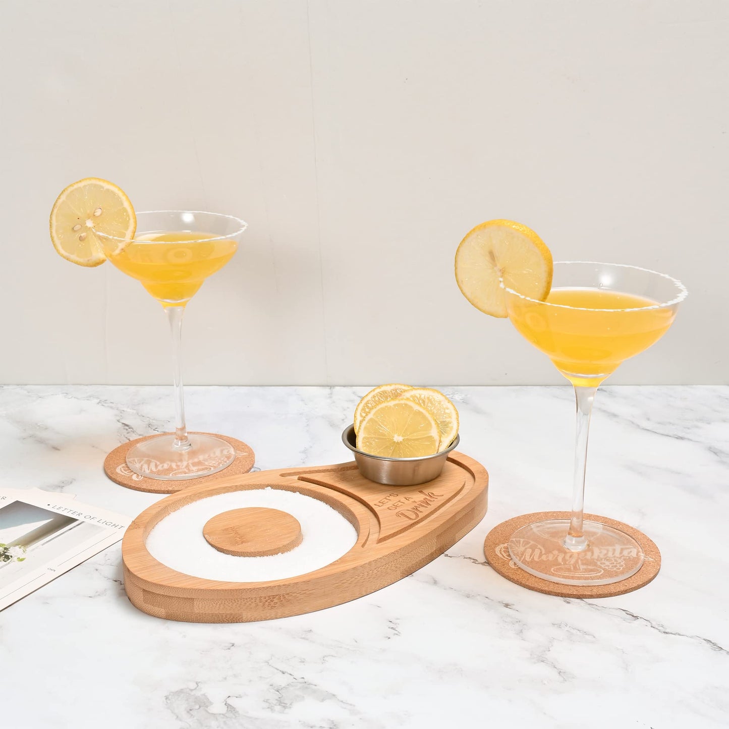 WILLOWDALE Margarita Salt Rimmer Set w/Coasters, Bamboo Sugar and Salt Rimmer for Cocktails, Tequila Gifts for Men, Bar Tools for 4.7" Margarita Glasses