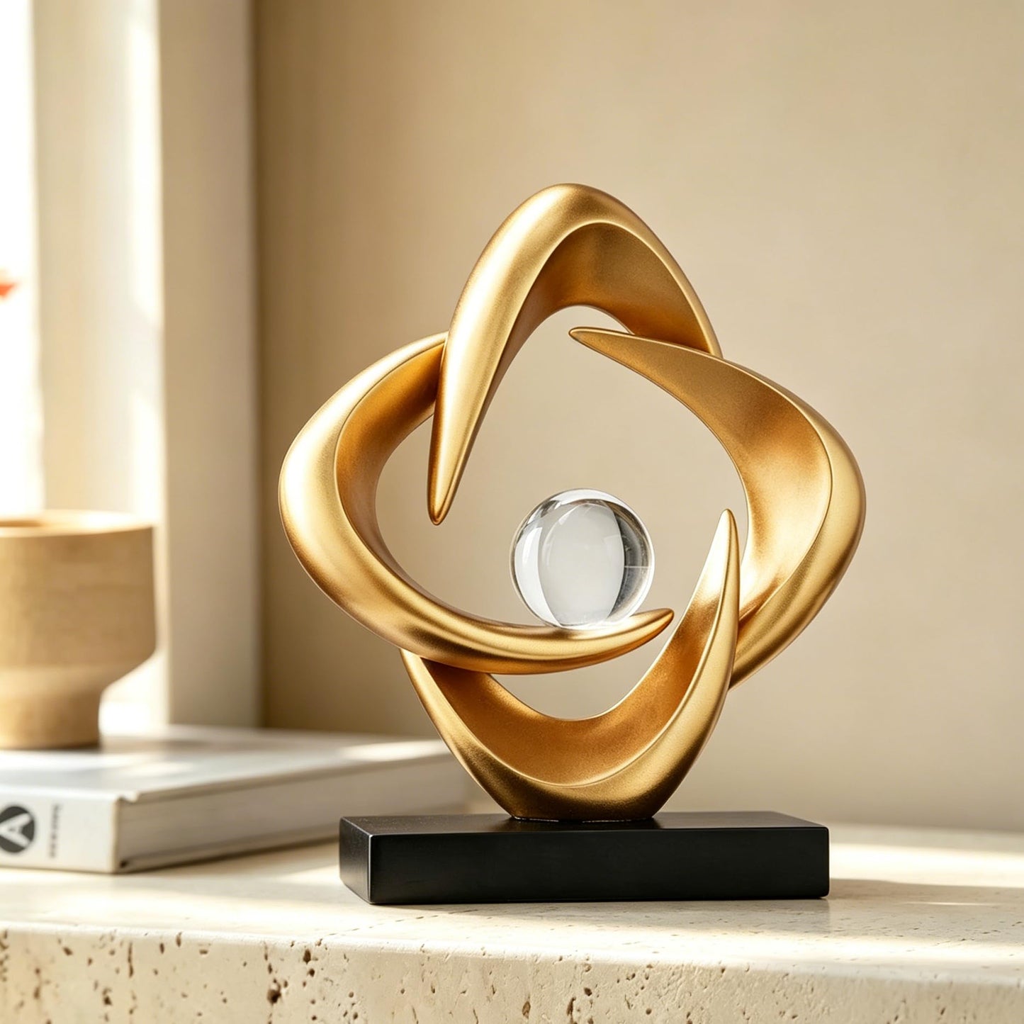 AWNR Gold Abstract Sculpture House Decor Aesthetic - Home Décor Accents for Nightstand, Shelves, Dining Room, Entryway Table, Office, Desk Accessories (Gold C)