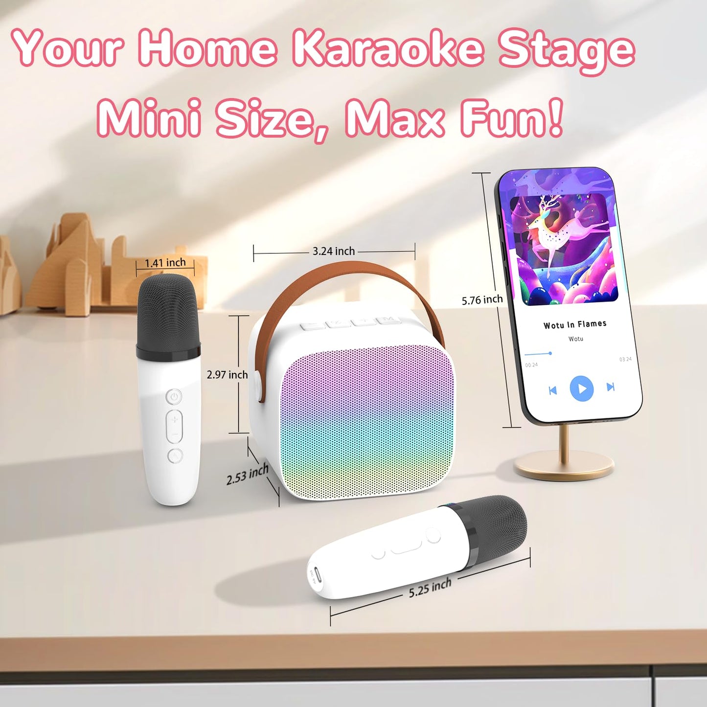 Mini Karaoke Machine for Kids 3-12 Years Old - Toddler Toys Birthday Gift for Girls Ages 3 4 5 6 7 8 9 10, Portable Bluetooth Speaker Set with 2 Wireless Microphones fits Family Fun Home Party, White