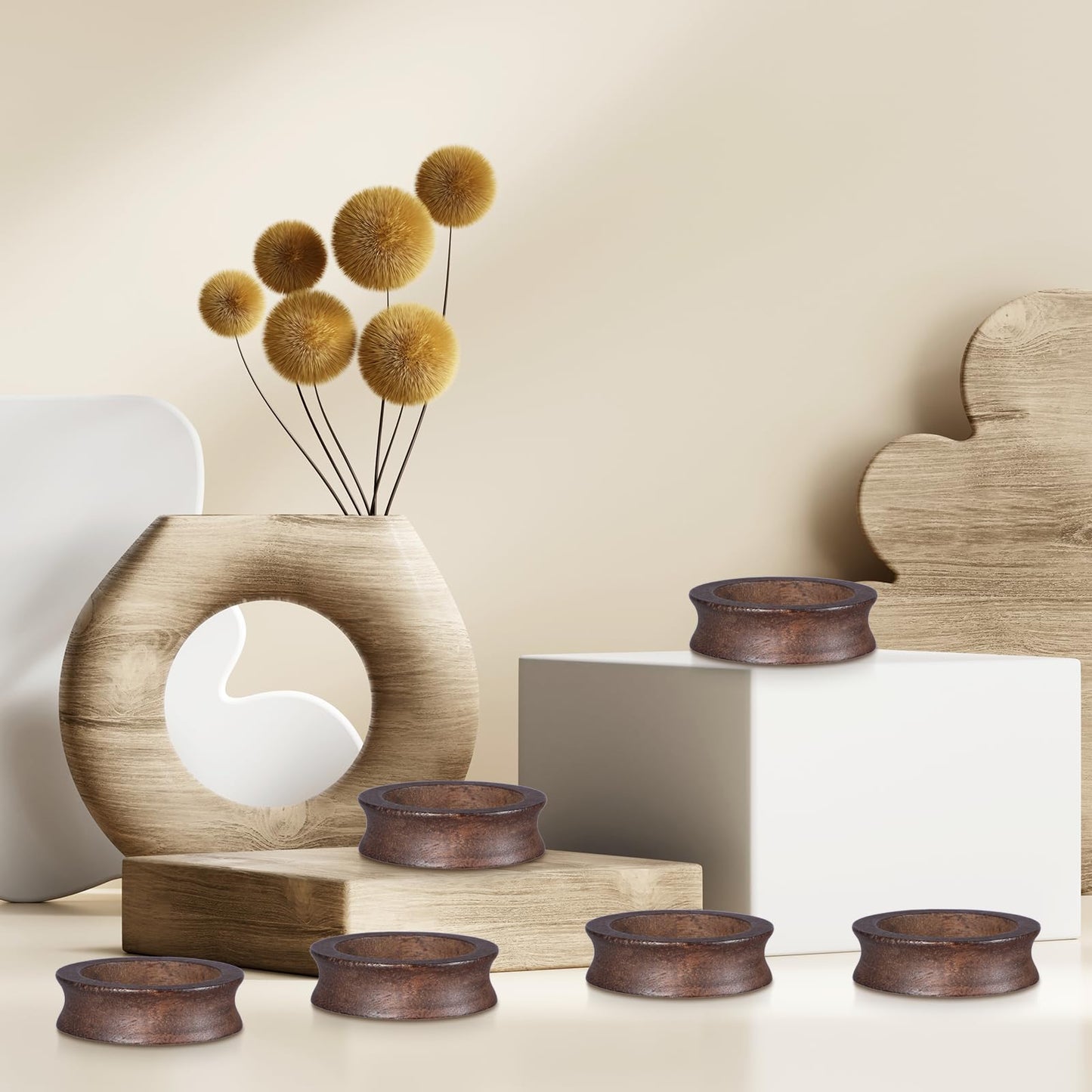 JUXYES Wooden Sphere Holder Display Stand, 6 Pack Small Wood Crystal Ball Stand, Simple Round Display Easel Stands for Decorative Eggs, Crystal Balls, Golf Ball, Stones, Gemstones, Collections, 32mm