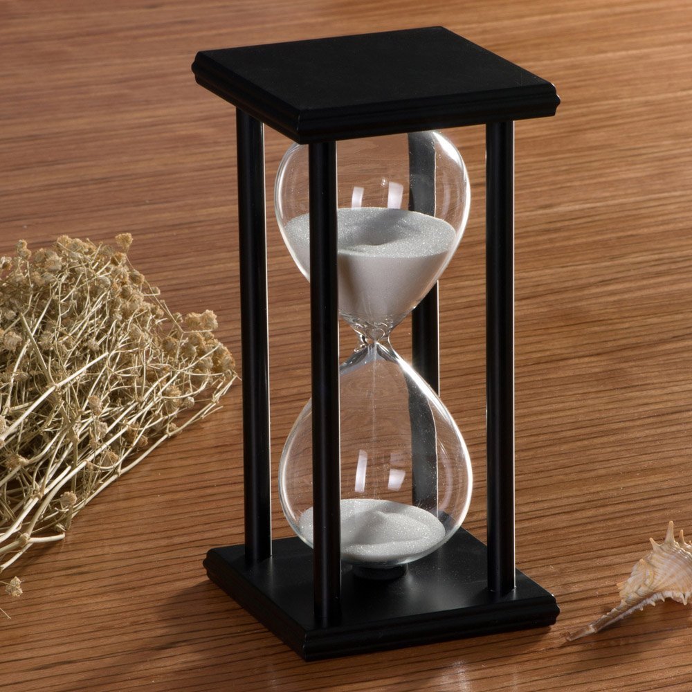 Lodunsyr Hourglass Timer for 60 Minutes Sandglass Timer for Kitchen Living Room Home Bedroom Party Festival School Game Sand Timer (Black Frame White Sand)