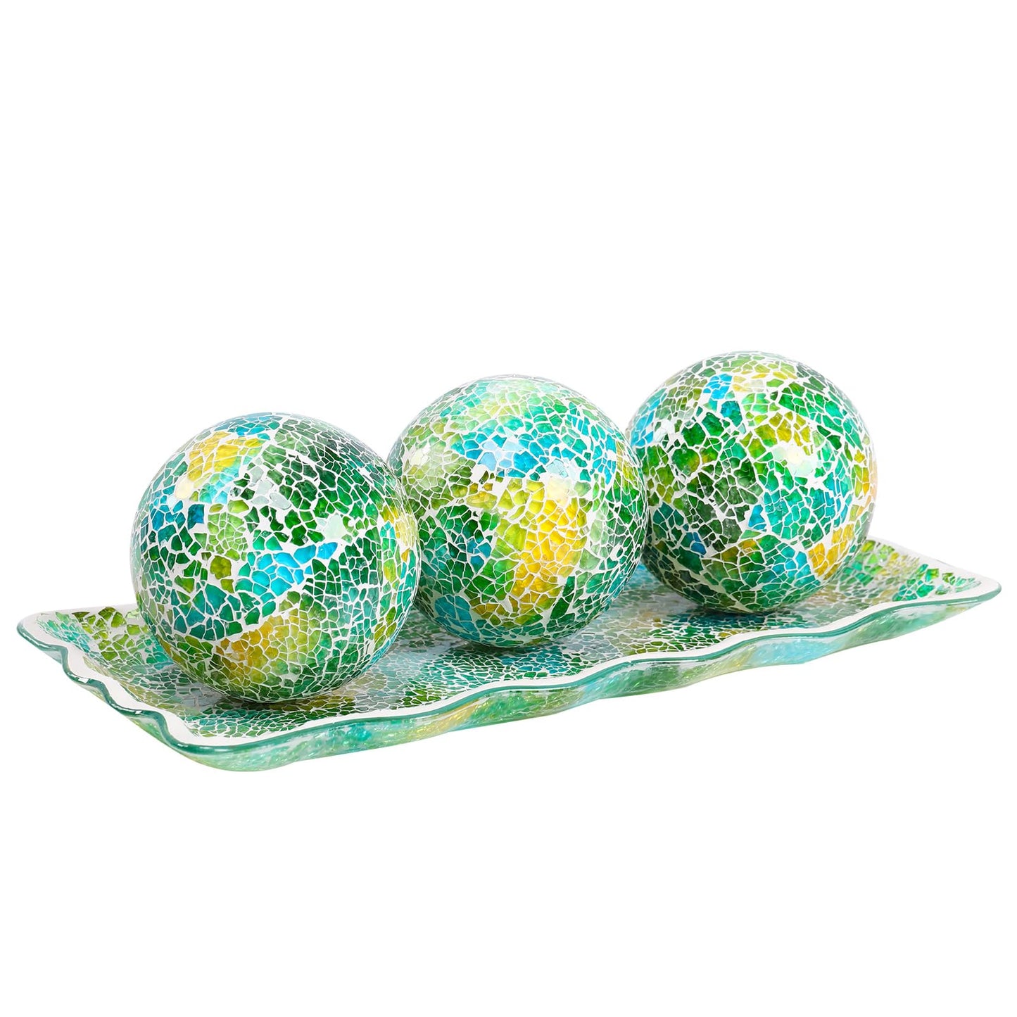 Afirst Decorative Ball and Glass Bowl - 4 Inch Mosaic Sphere Centerpiece Table Decorations with Tray for Coffee Table Decor, Living Room,Dining Table,Party,Wedding Decor
