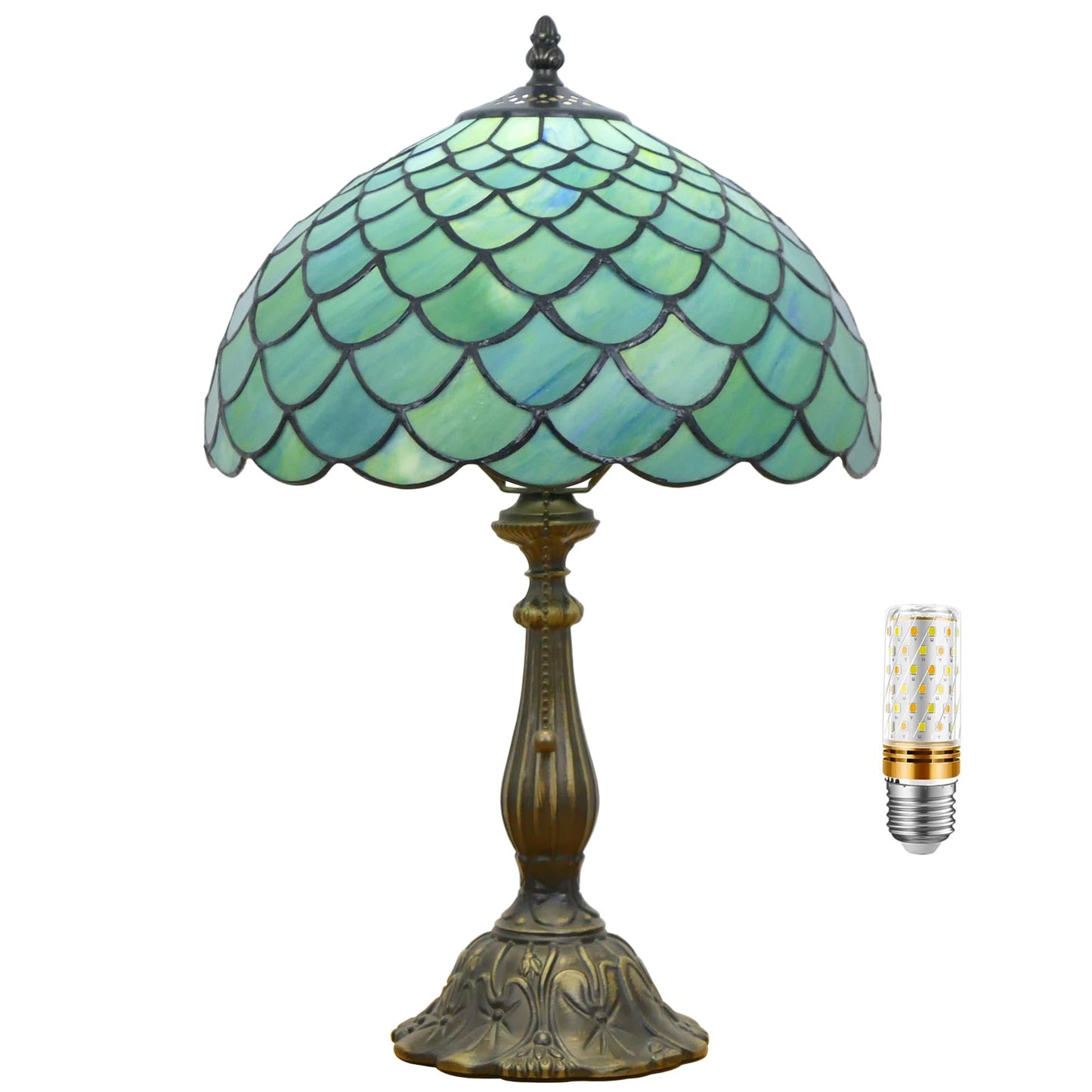 WFAYNTIFL Tiffany Table Lamp Stained Glass Fishscale Style W12H19 Inch